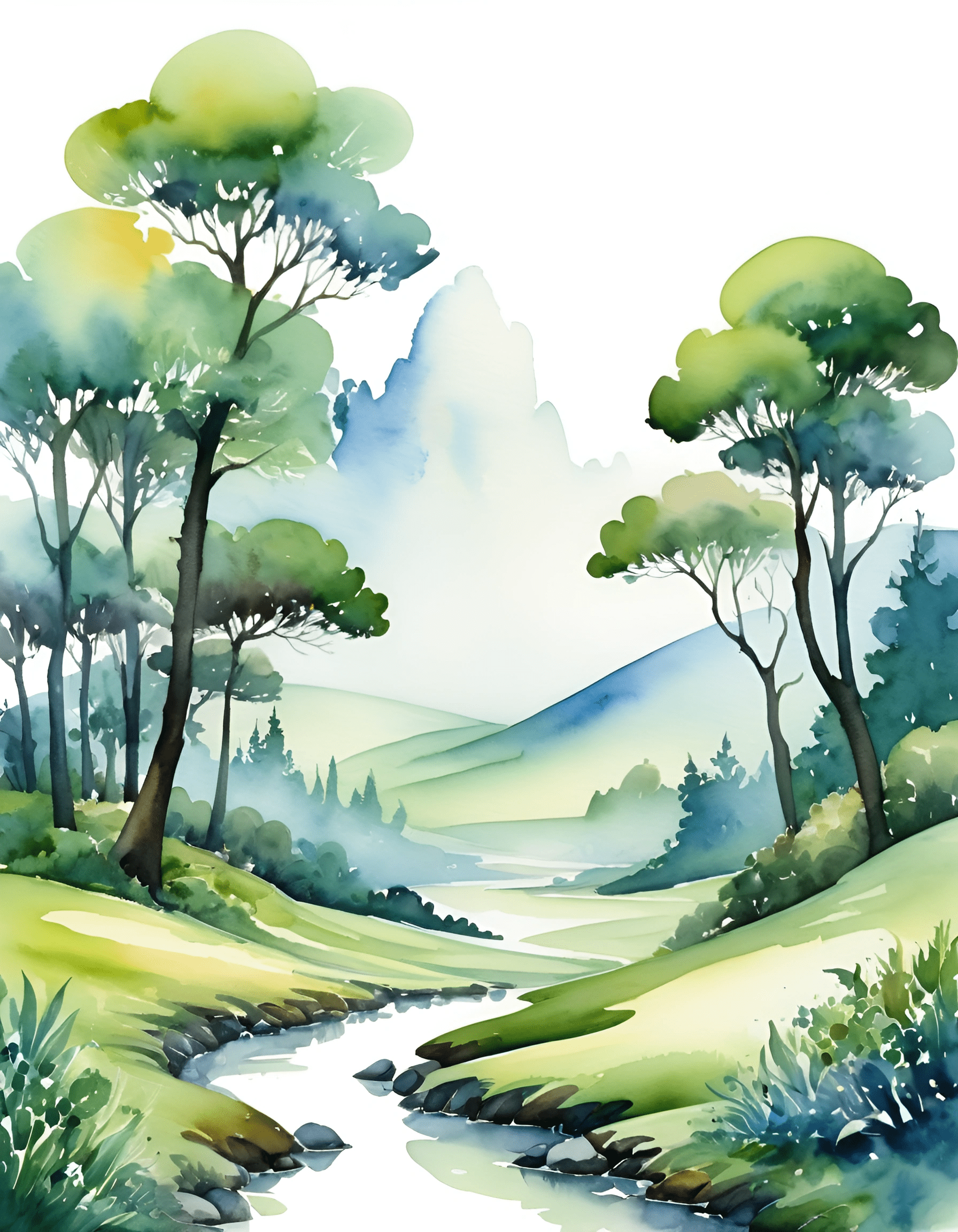 Serene Watercolor Landscape - Free Download - AI Scribbles