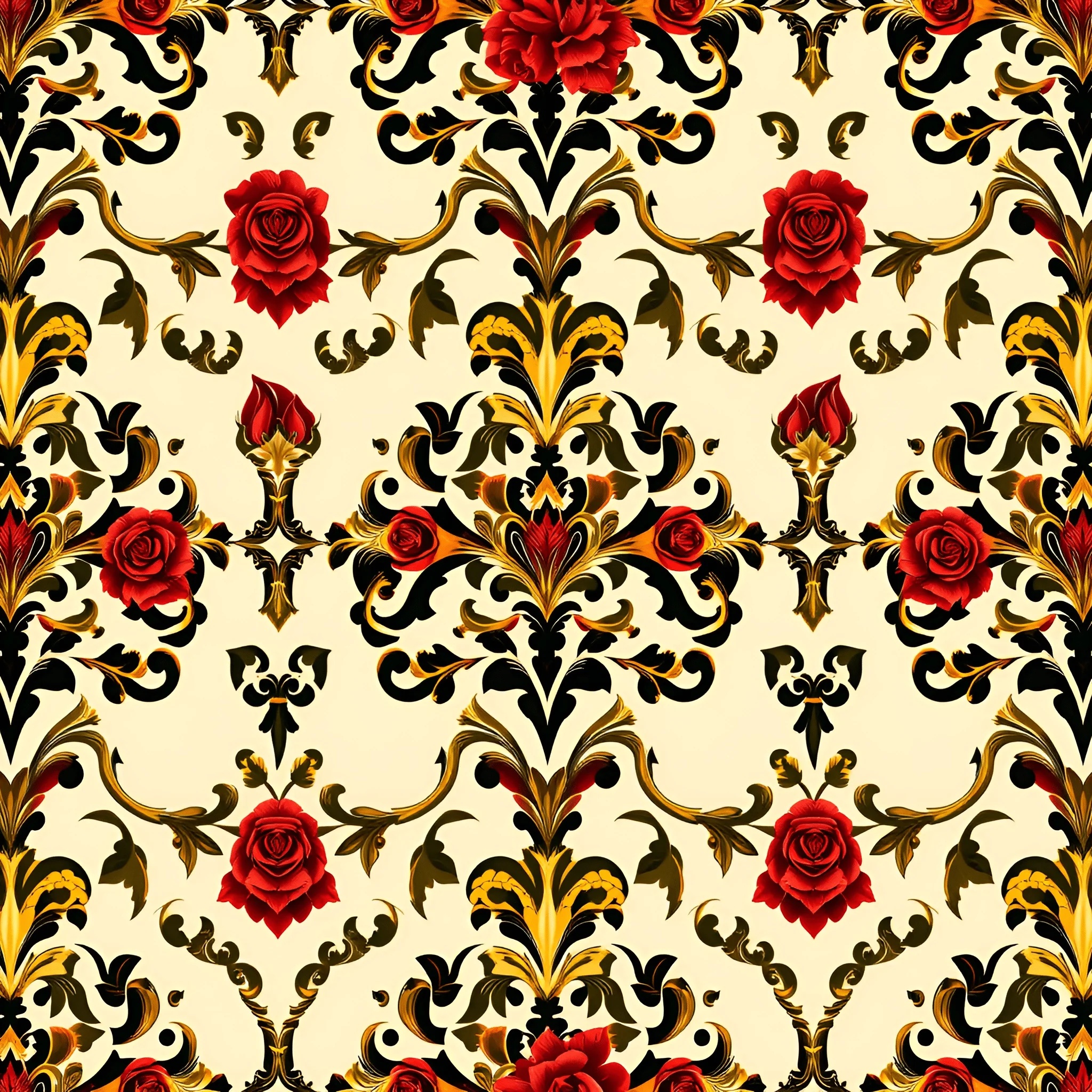 Baroque Floral Damask Pattern With Red Roses - Free Download - AI Scribbles