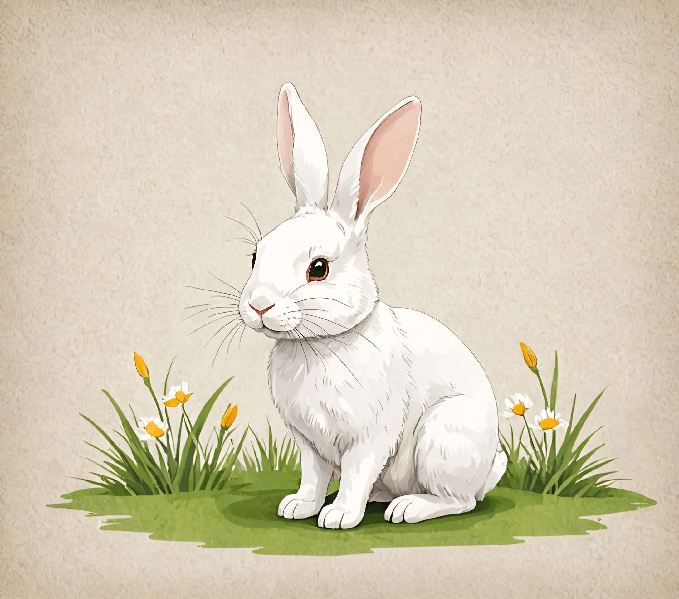 White Rabbit Computer Drawing Adorable White Rabbit Illustration - Free Download - AI Scribbles
