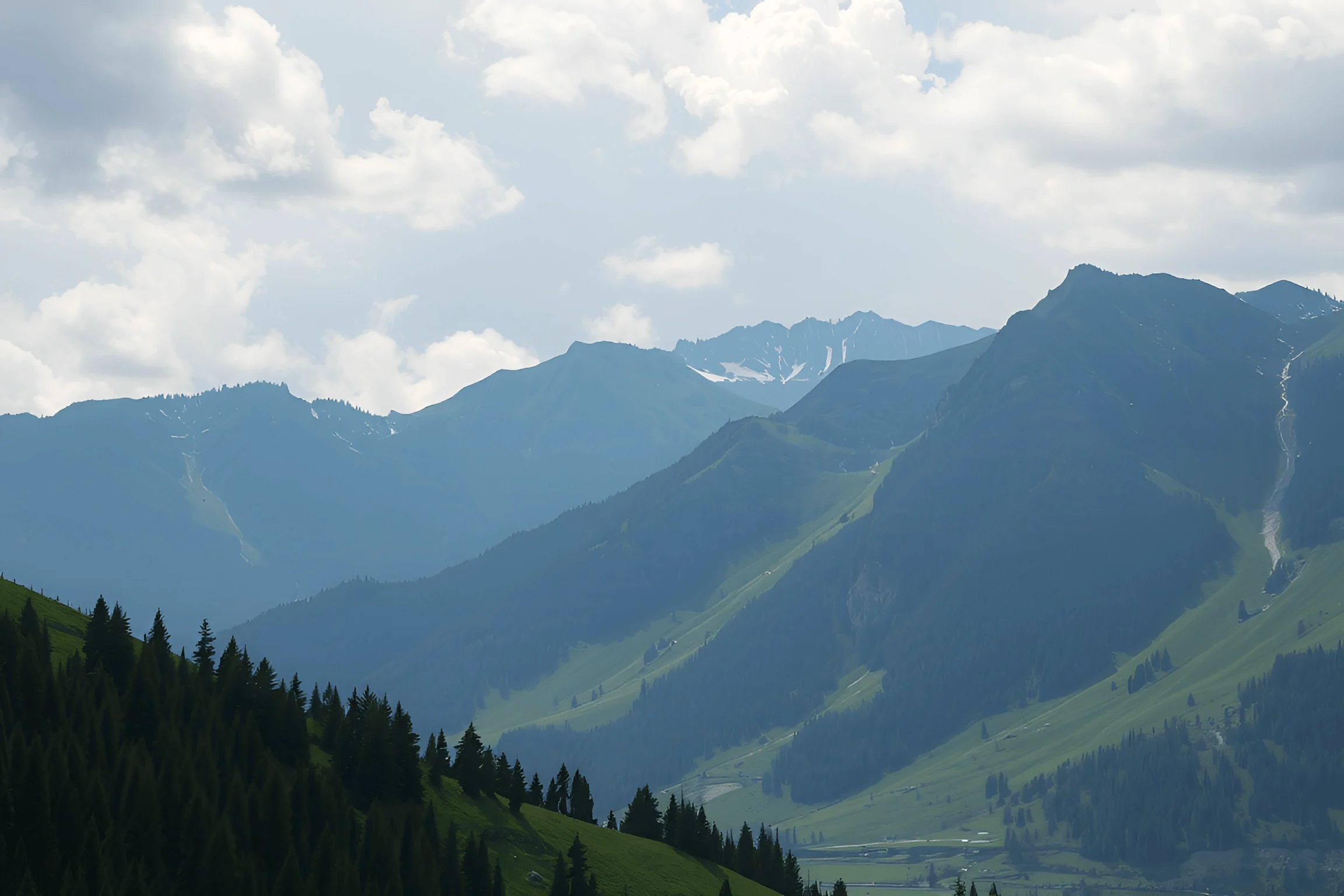 Mountain Landscape with Pine Forest and Cloudy Sky - Free Download - AI ...