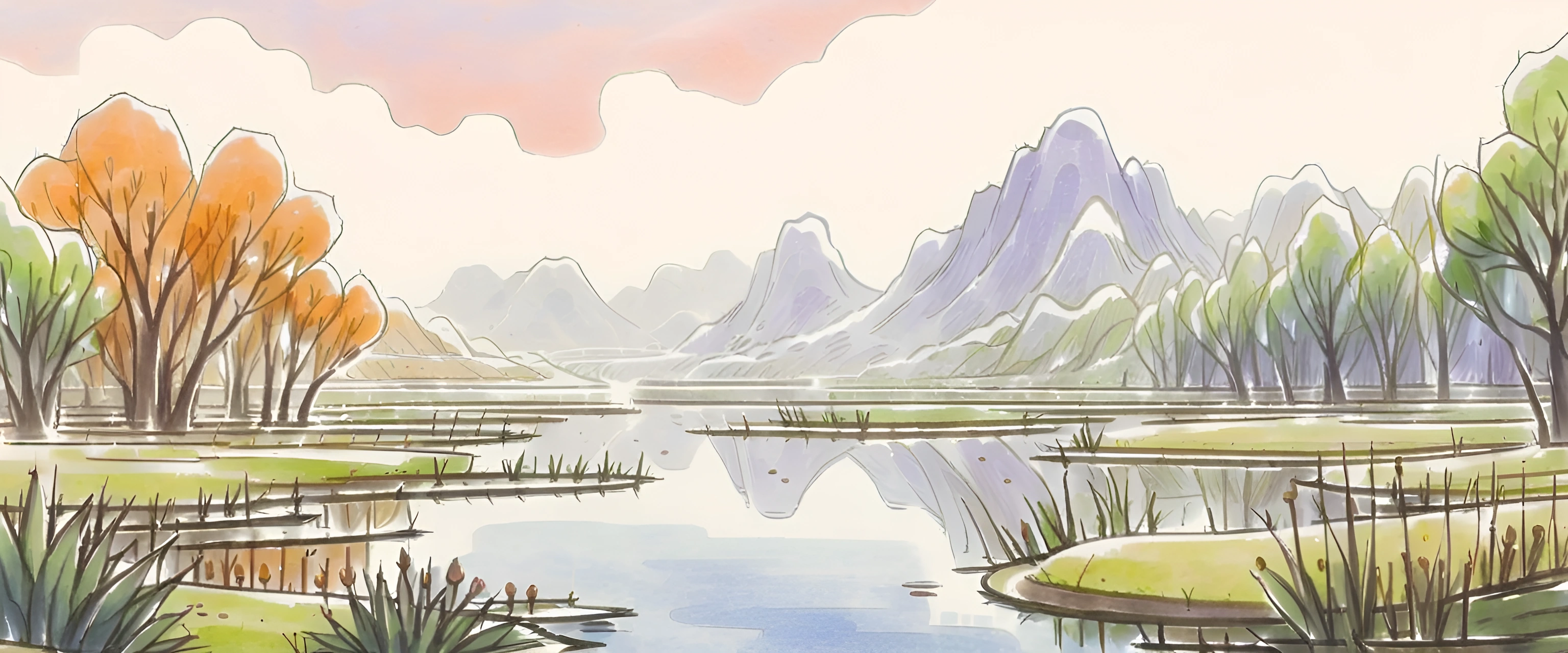 Soft Pastel Landscape with Mountains and Water - Free Download - AI ...
