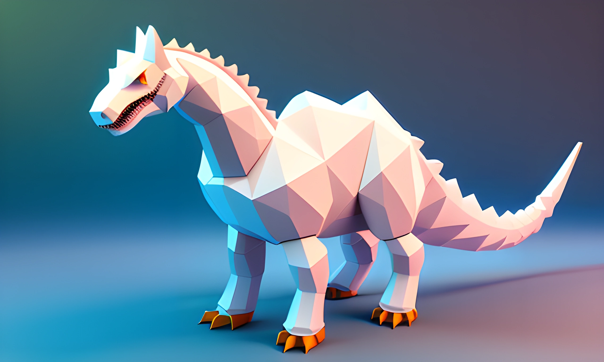 a close up of a paper dinosaur on a blue background