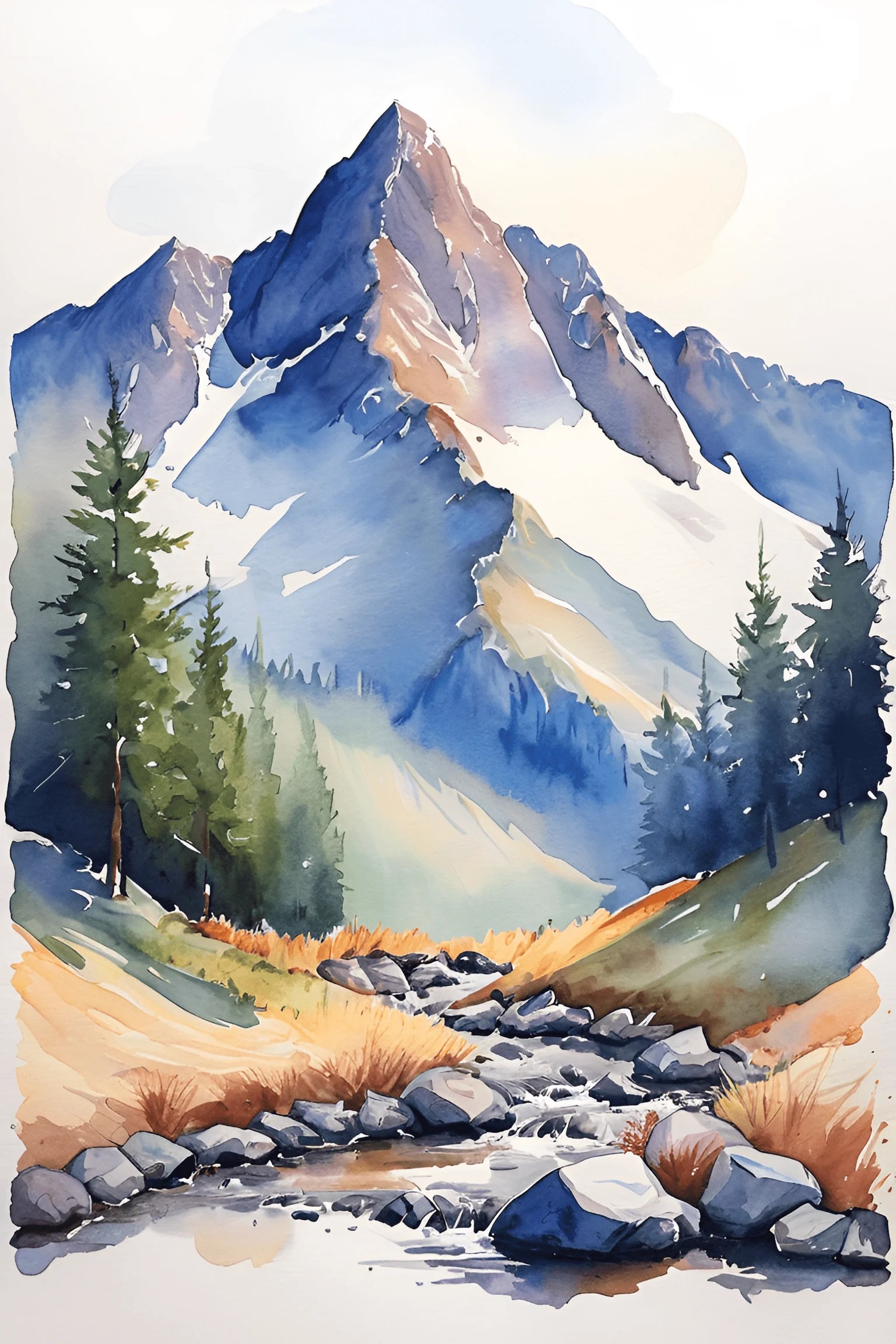 Majestic Mountain Landscape in Watercolor - Free Download - AI Scribbles