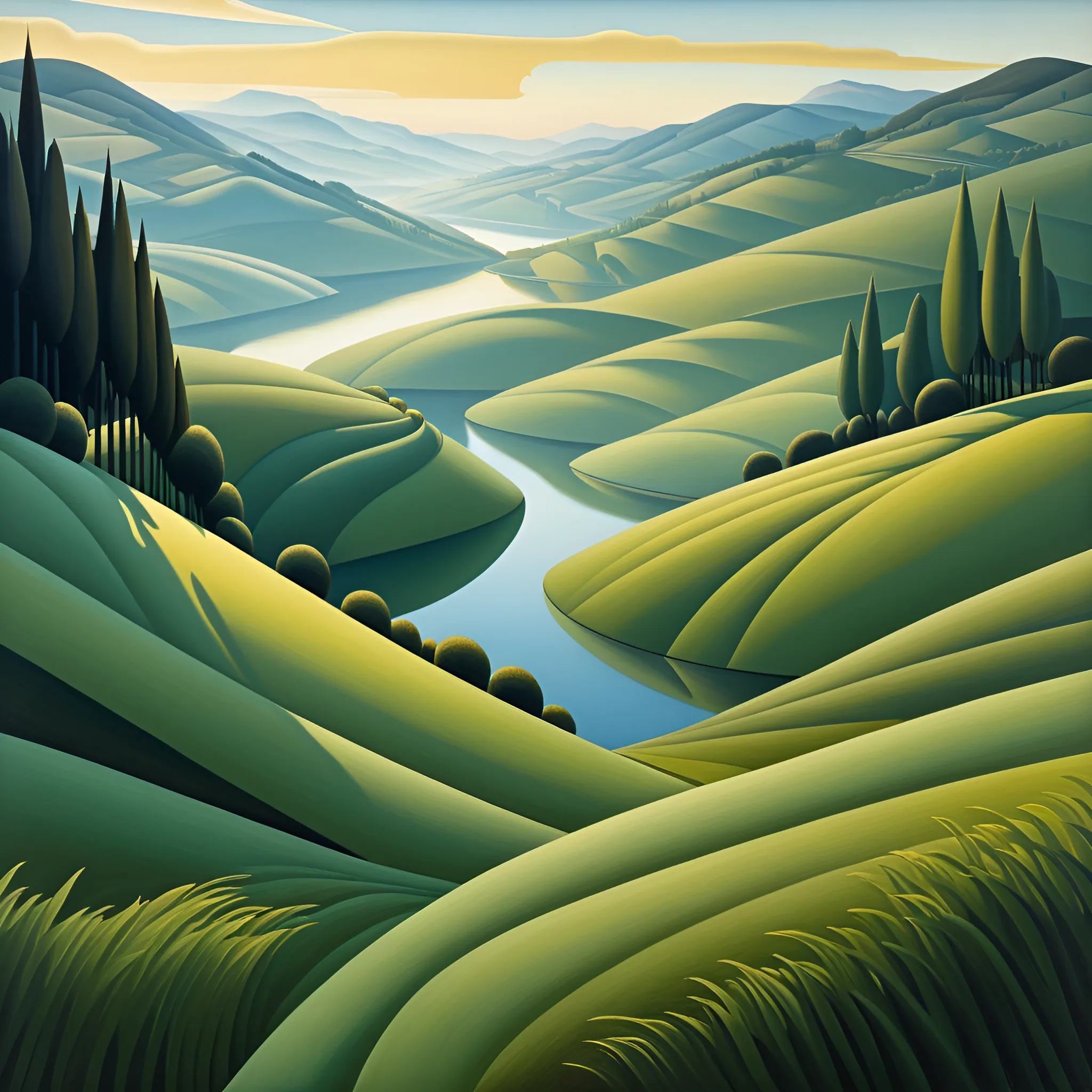 Serene Green Landscape with Curved Hills and River - Free Download - AI ...