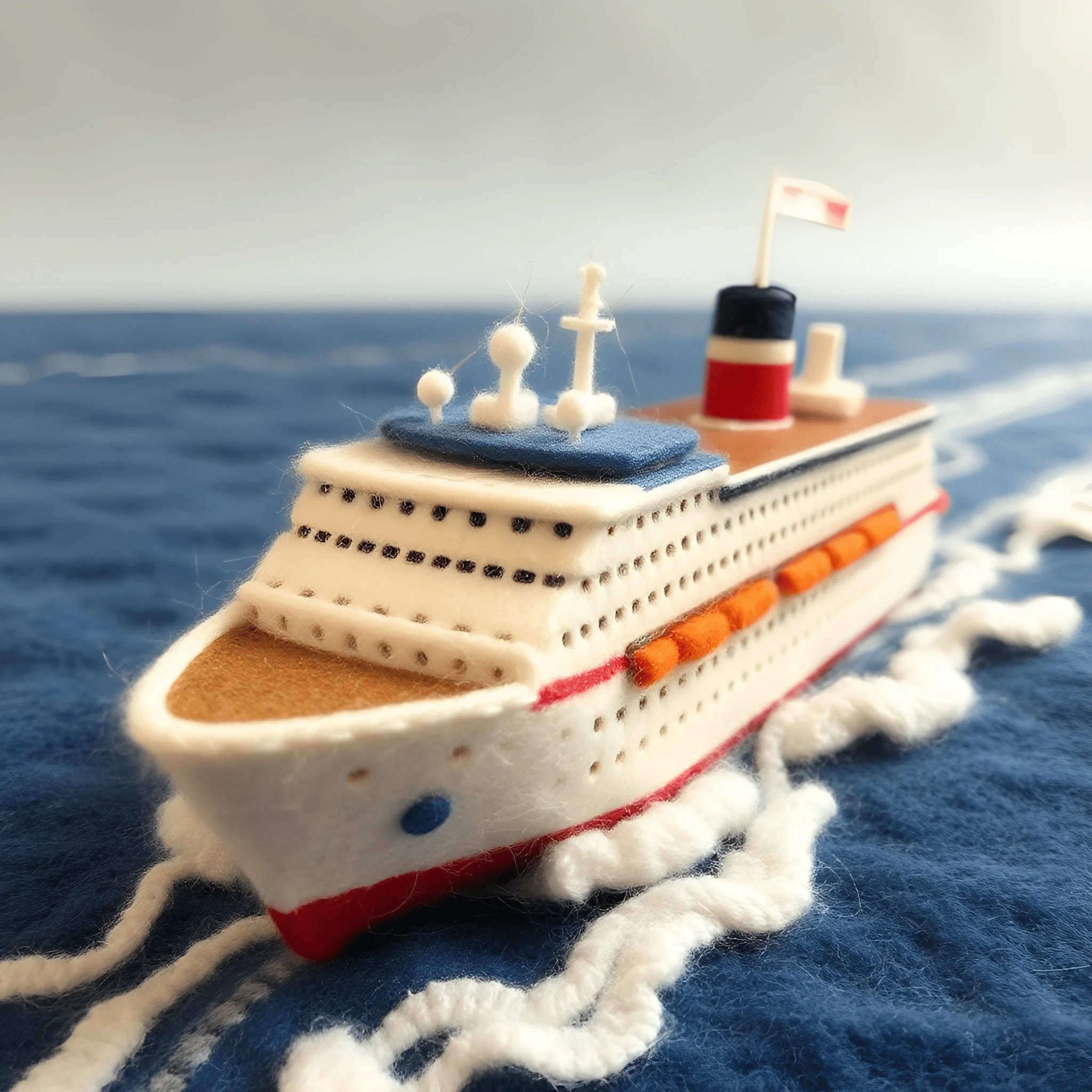 Felt Model of a Cruise Ship on Fabric Ocean - Free Download - AI Scribbles