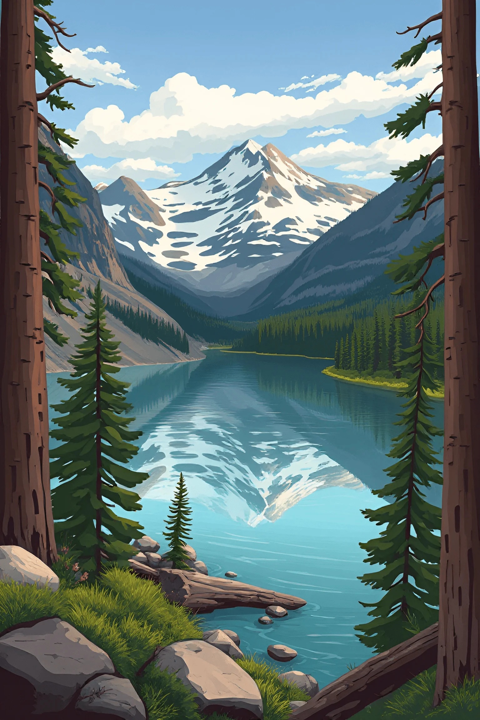 Serene Mountain Lake Landscape - Free Download - AI Scribbles