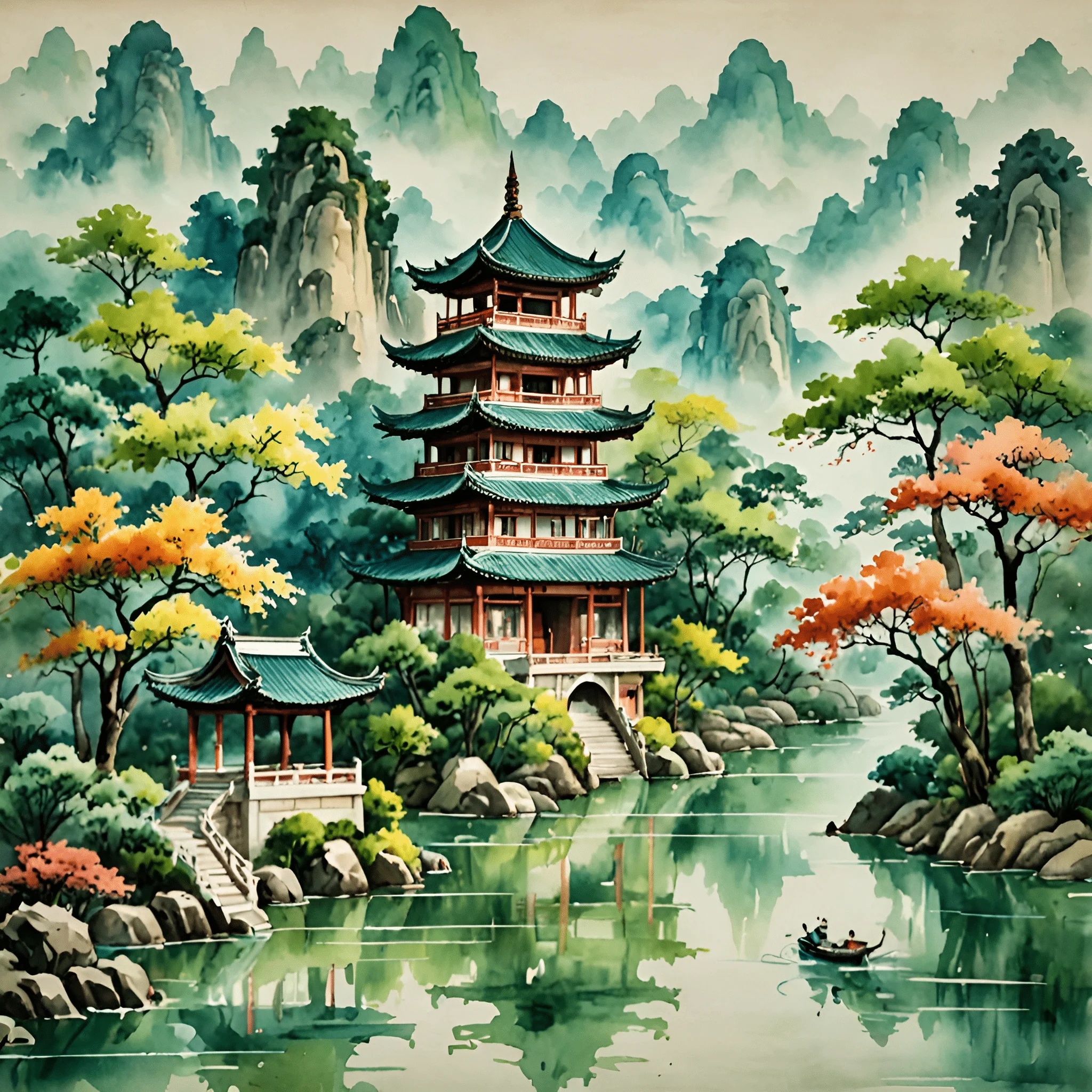 Serene Asian Landscape Painting - Free Download - AI Scribbles