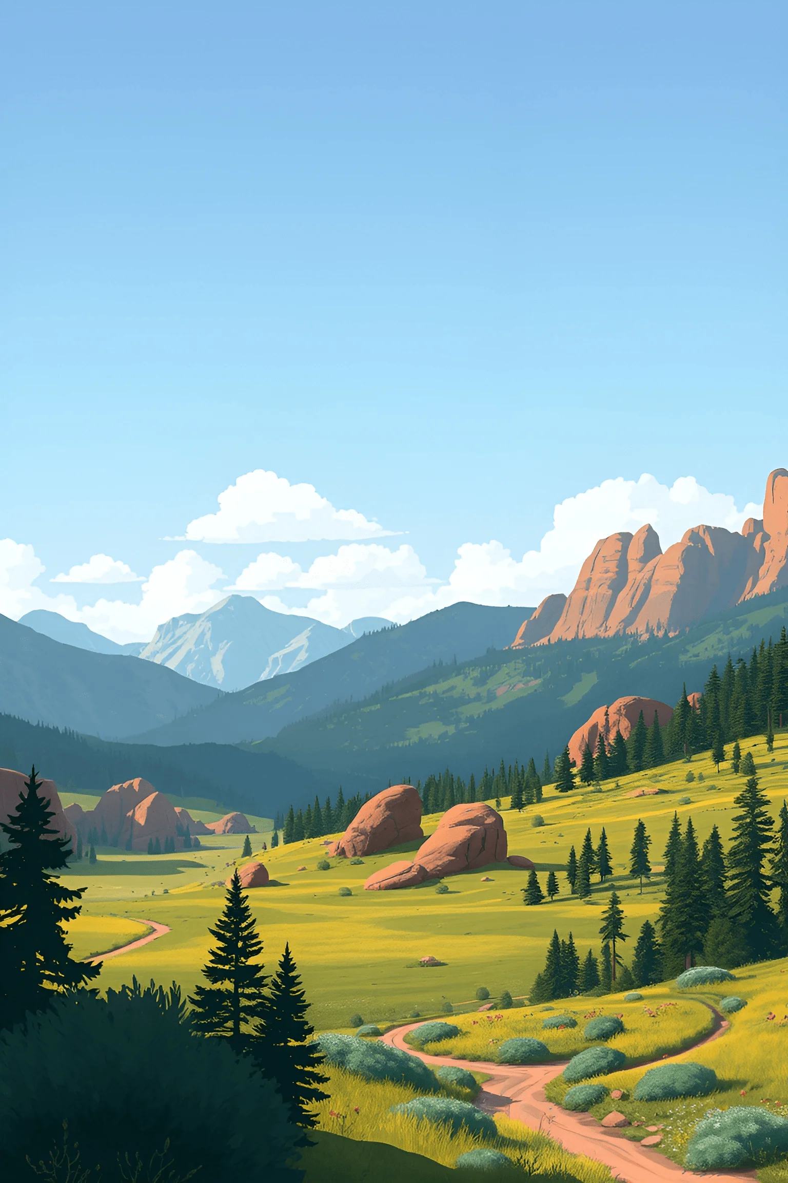 Mountain Valley Landscape With Pine Trees And Rocky Outcrops - Free ...