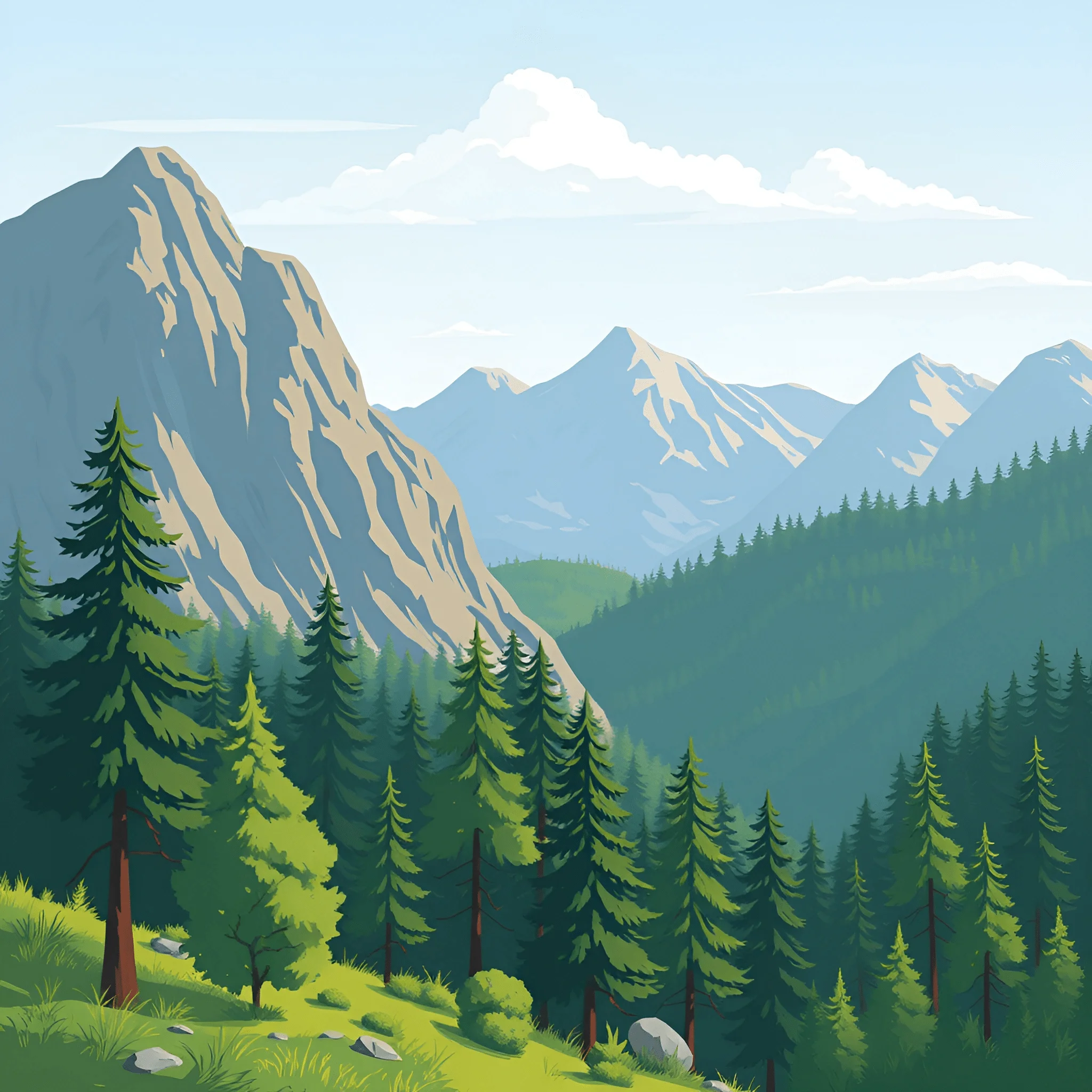 Mountain Landscape with Pine Forest - Free Download - AI Scribbles