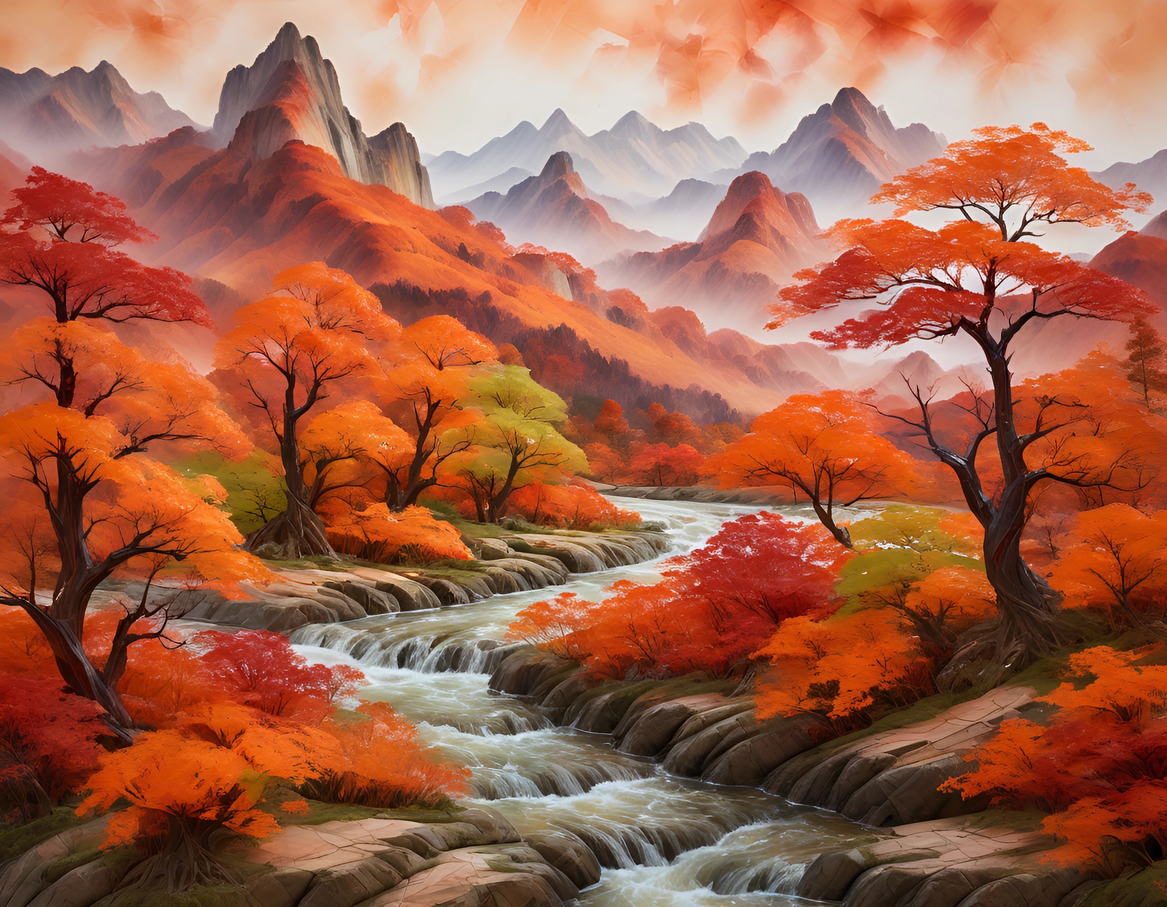 Vibrant Autumn Landscape with River - Free Download - AI Scribbles