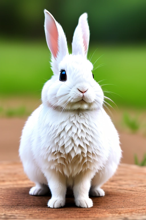 a white rabbit sitting on a wooden table