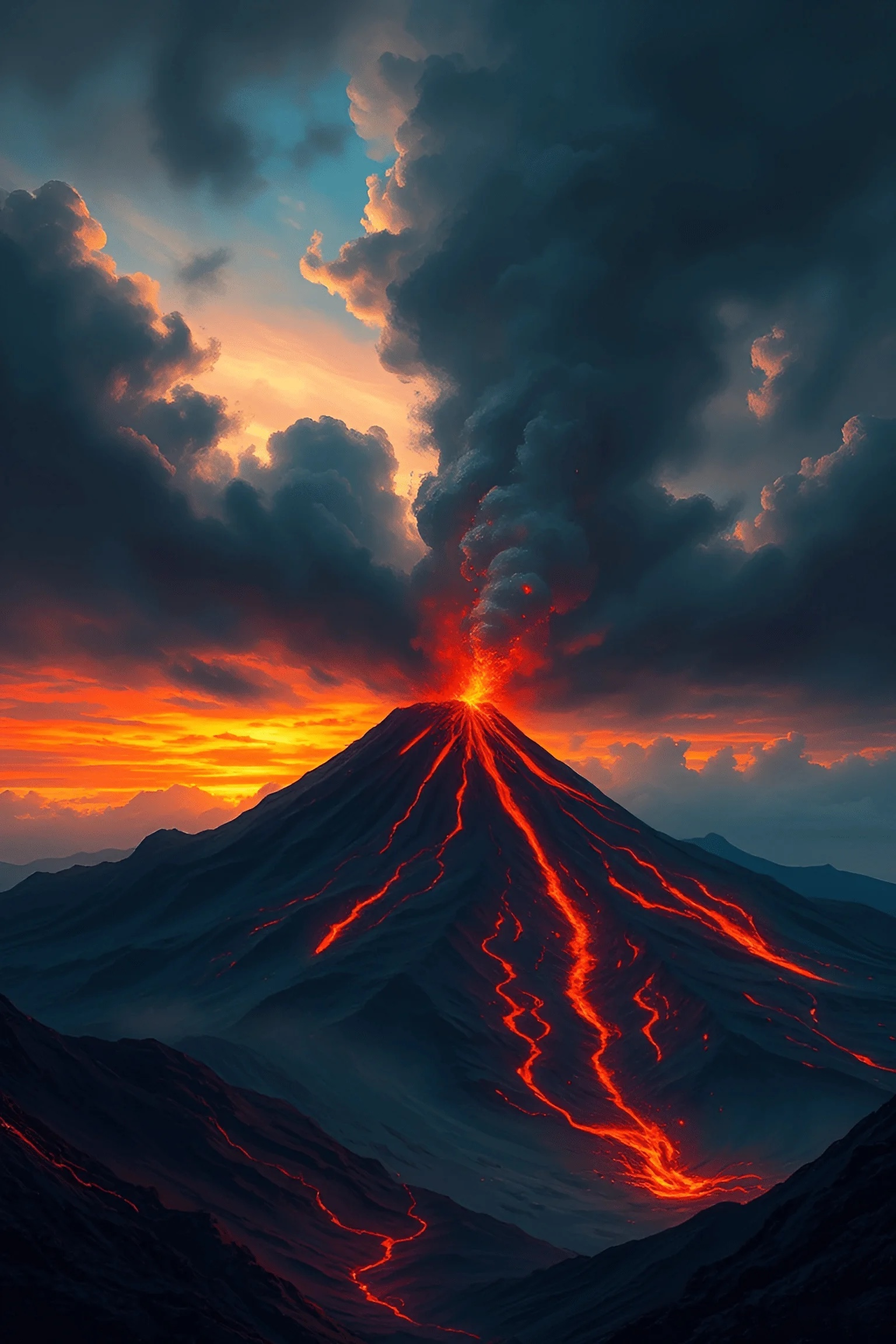 Volcanic Eruption with Flowing Lava at Sunset - Free Download - AI ...