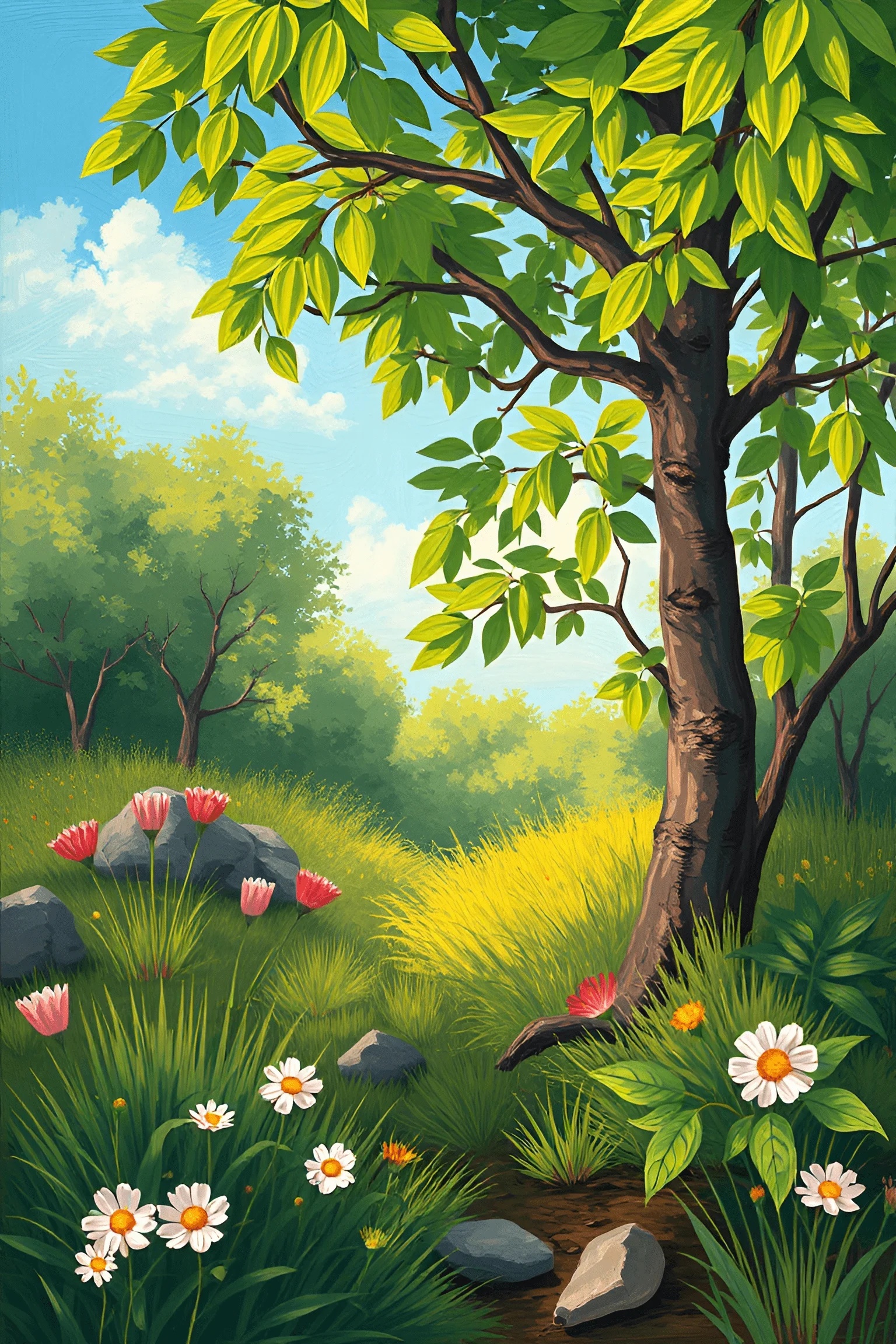 Sunlit Forest Clearing With Wildflowers - Free Download - AI Scribbles