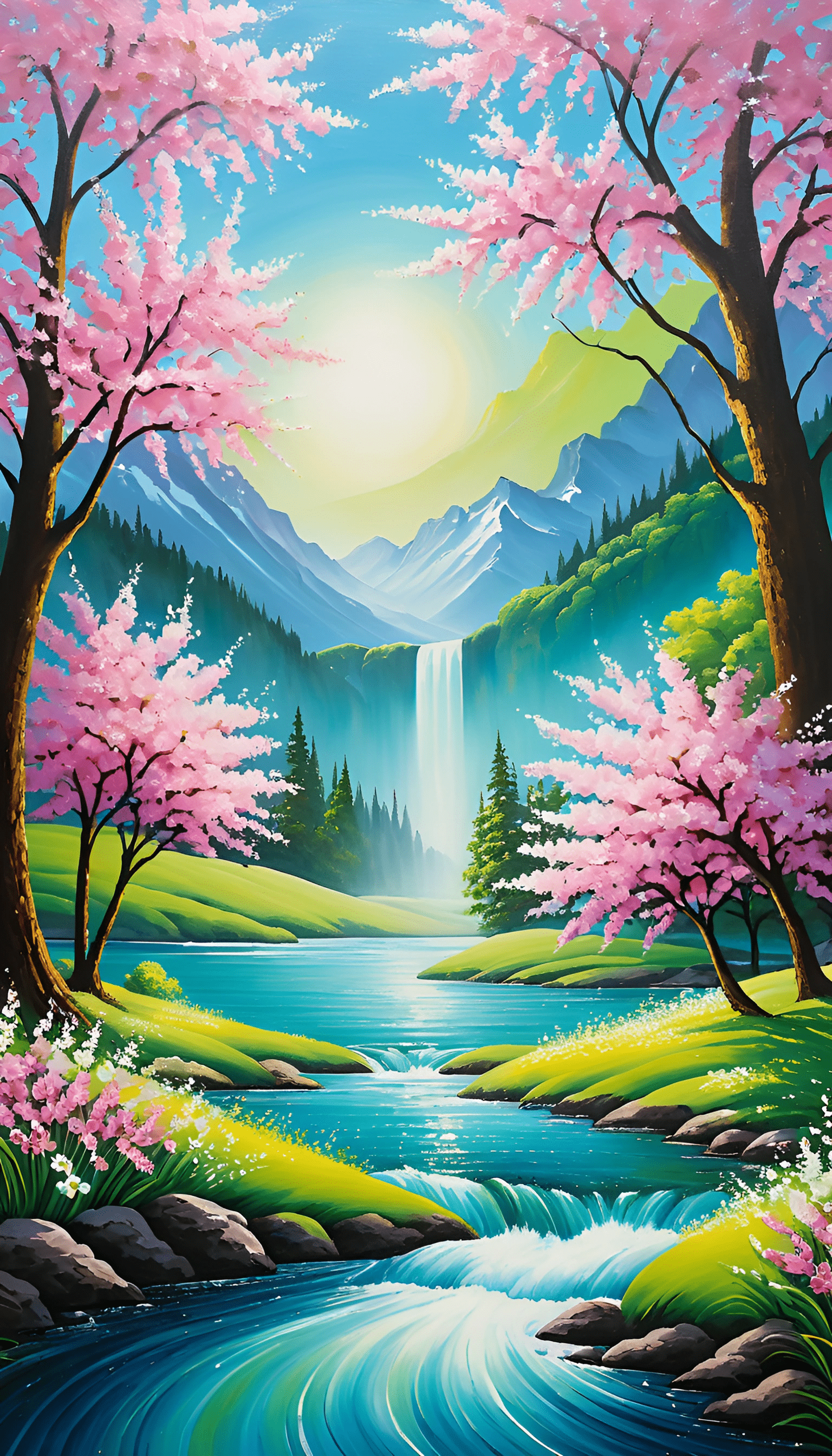 Serene Spring Landscape Painting - Free Download - AI Scribbles