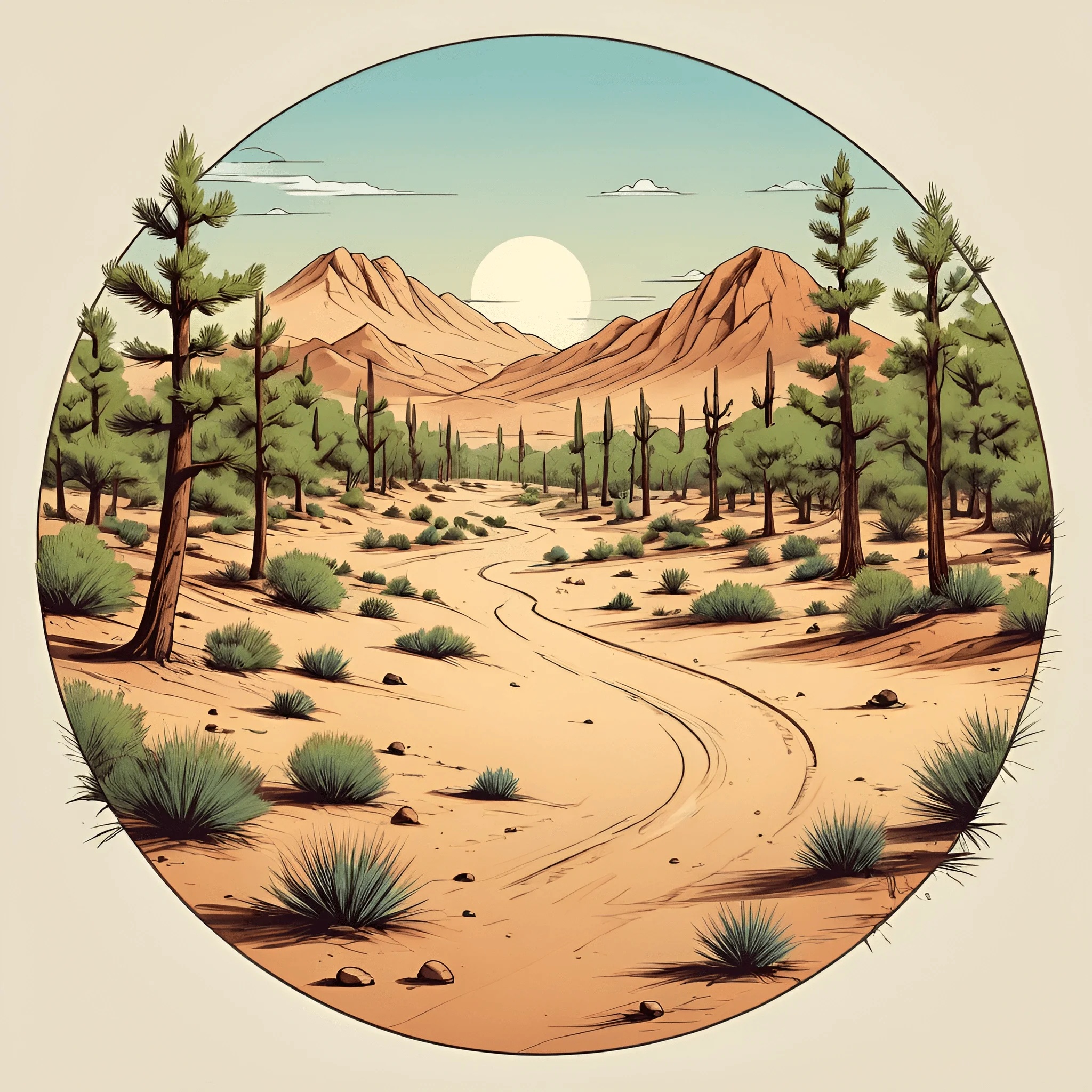 Desert Landscape with Mountains and Sun - Free Download - AI Scribbles