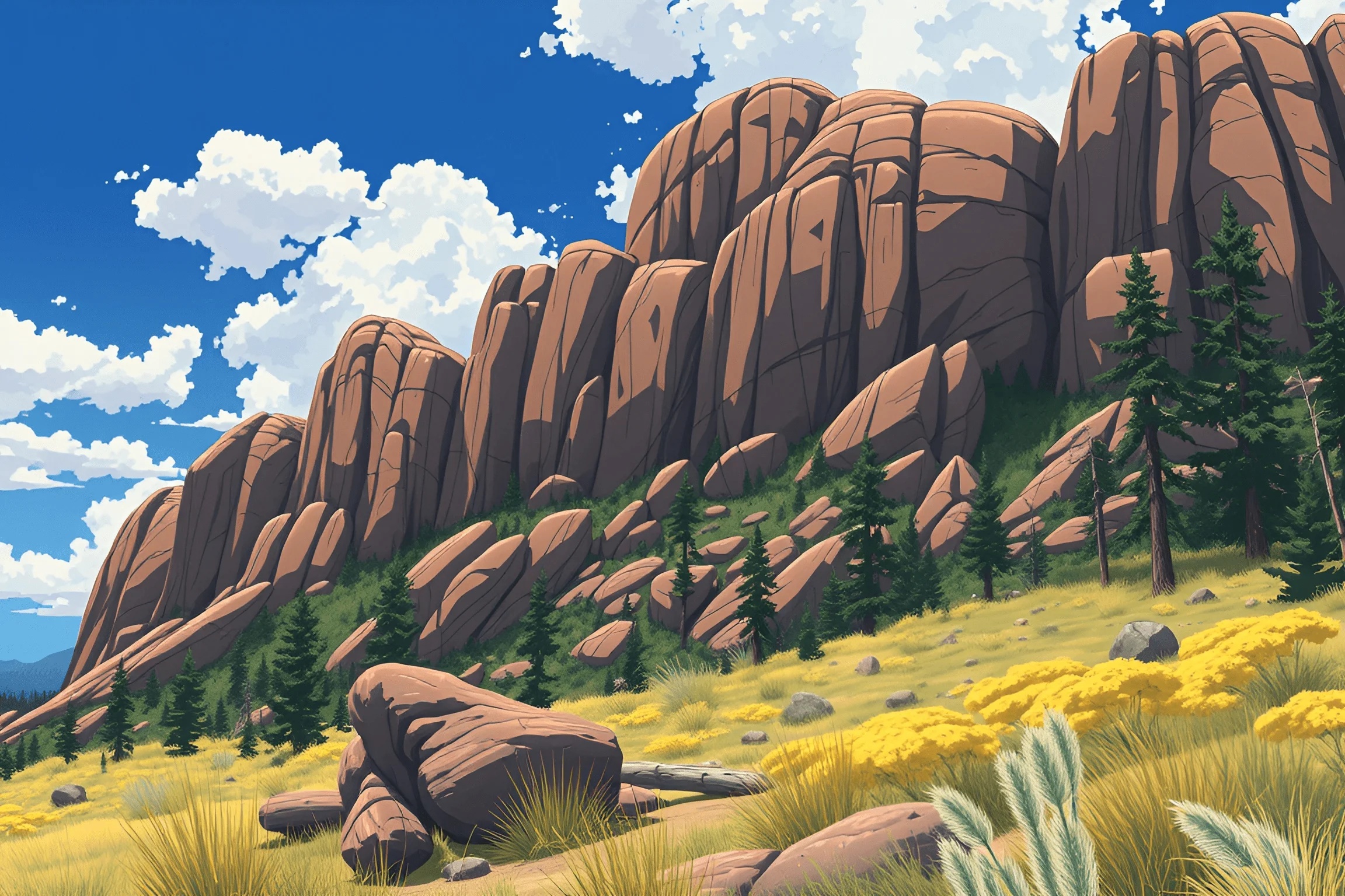 Cartoon Rocky Cliffside with Trees and Flowers - Free Download - AI ...