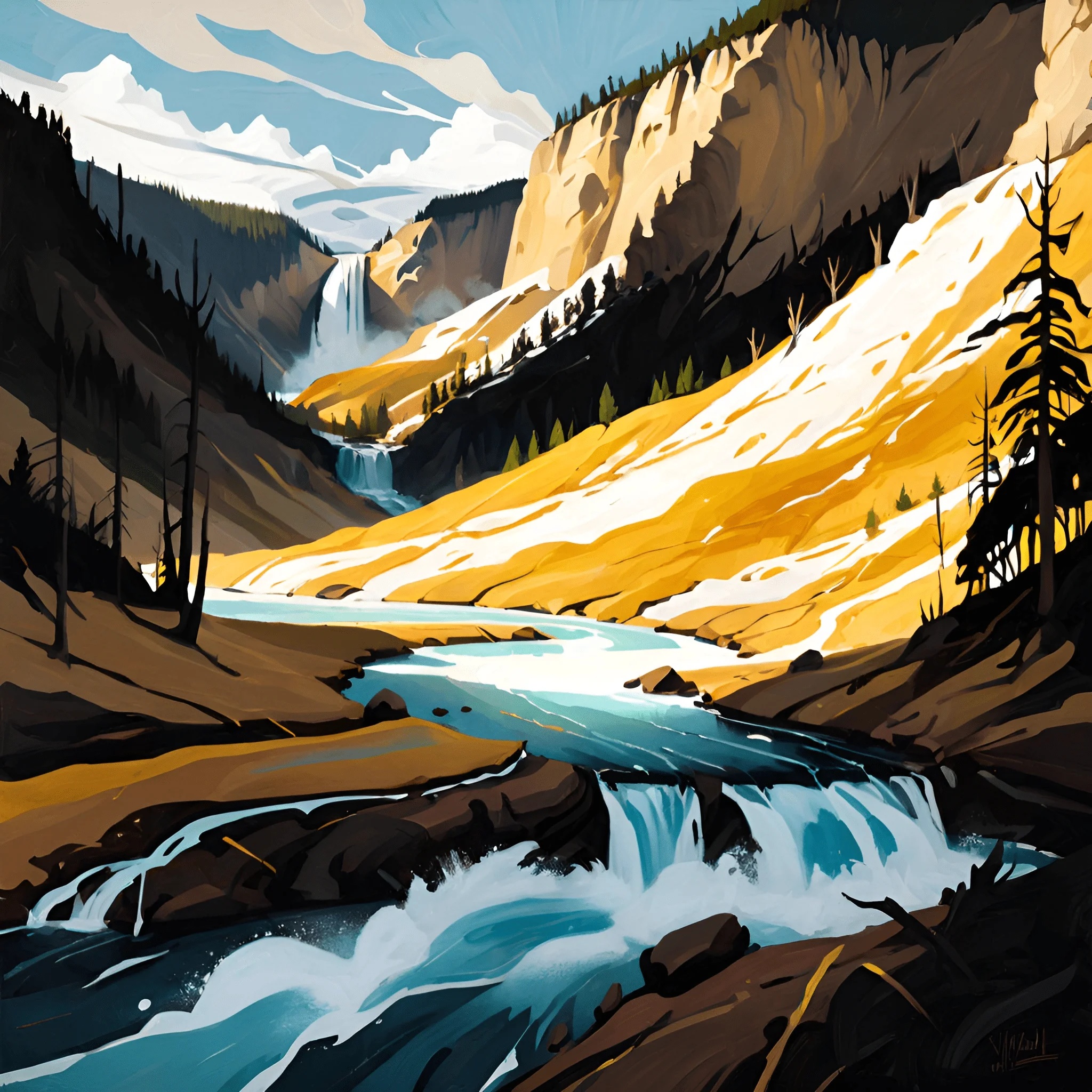 Vibrant Landscape with Waterfalls and River - Free Download - AI Scribbles