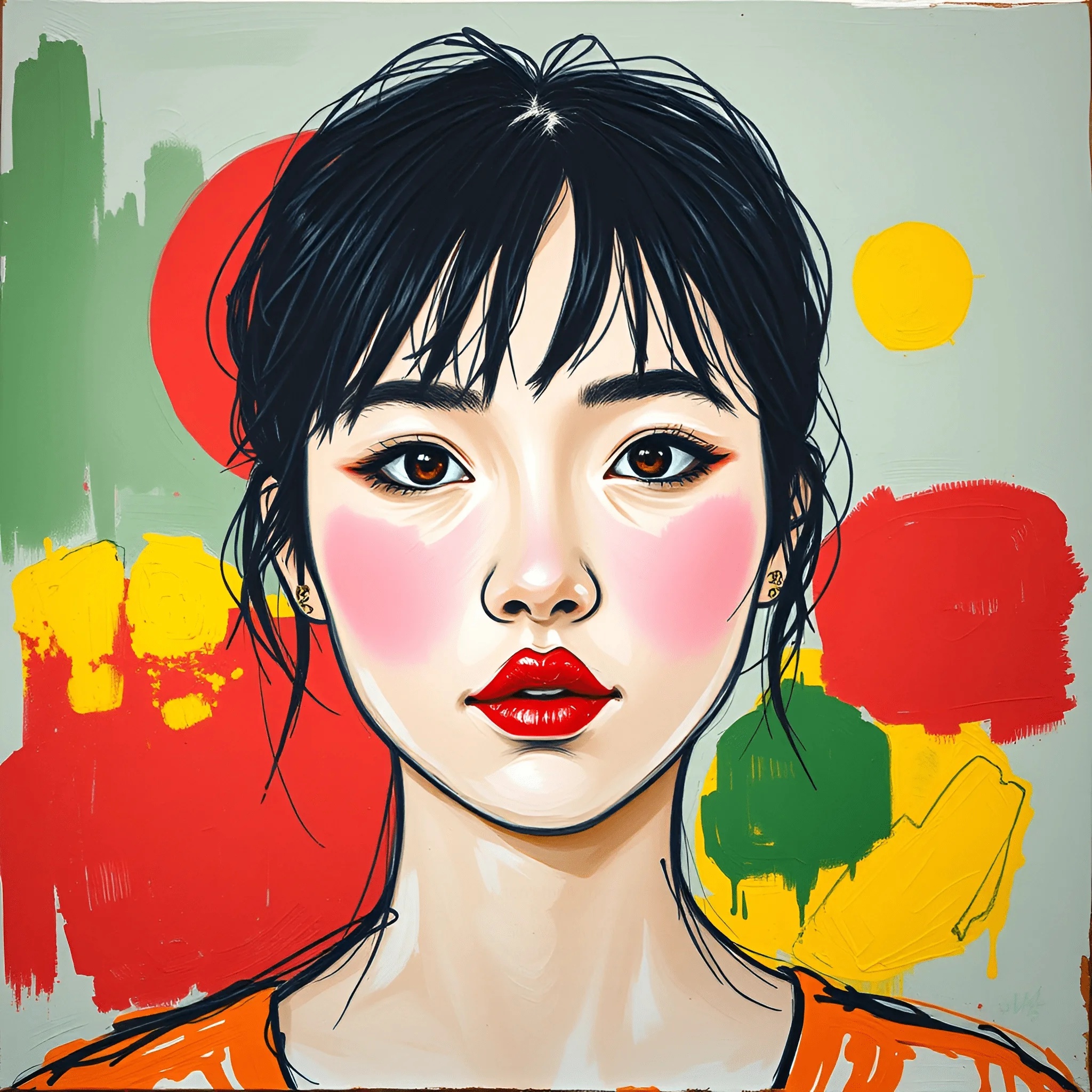 Color:red Portrait Image Modern Portrait of Young Woman with Bright Colors - Free Download - AI ...
