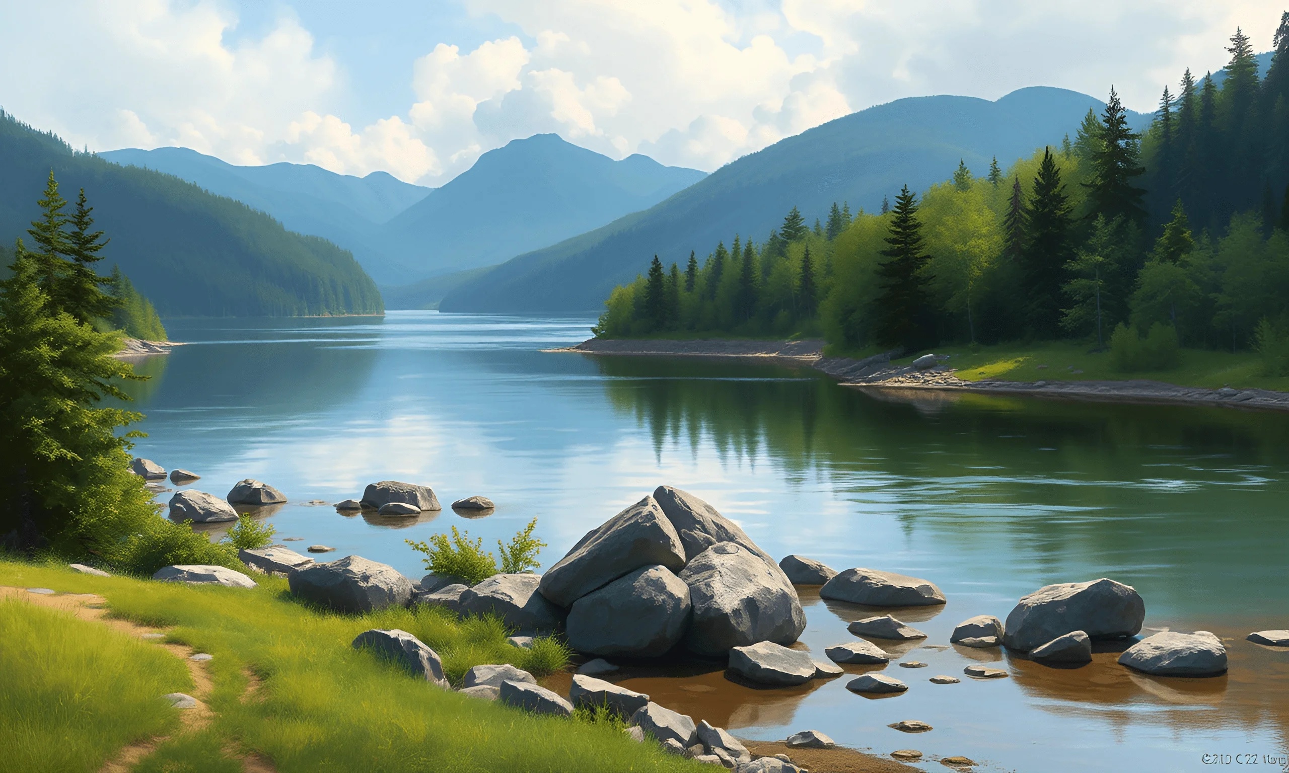 Mountain Lake Landscape With Boulders - Free Download - AI Scribbles