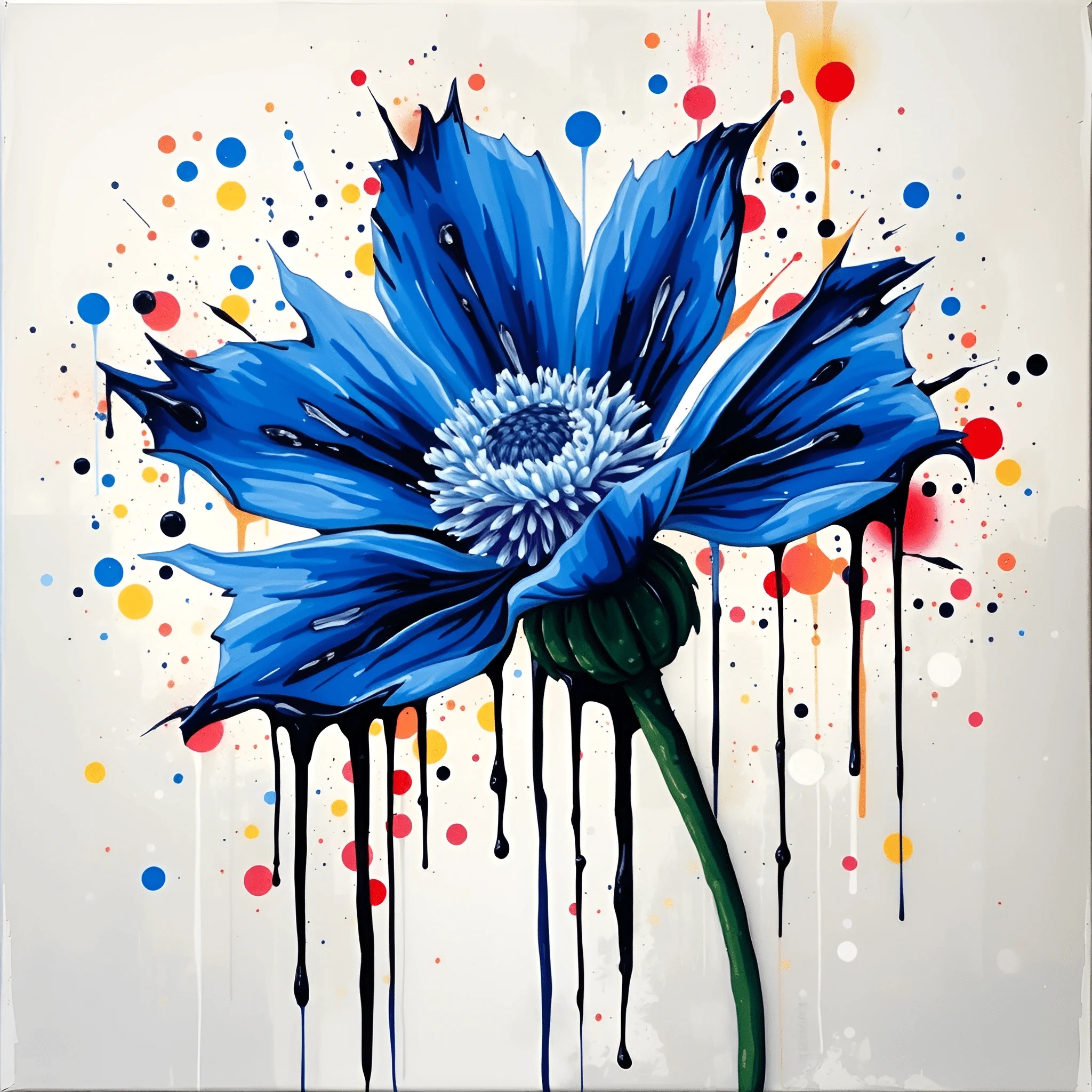 Abstract Blue Flower with Drips - Free Download - AI Scribbles