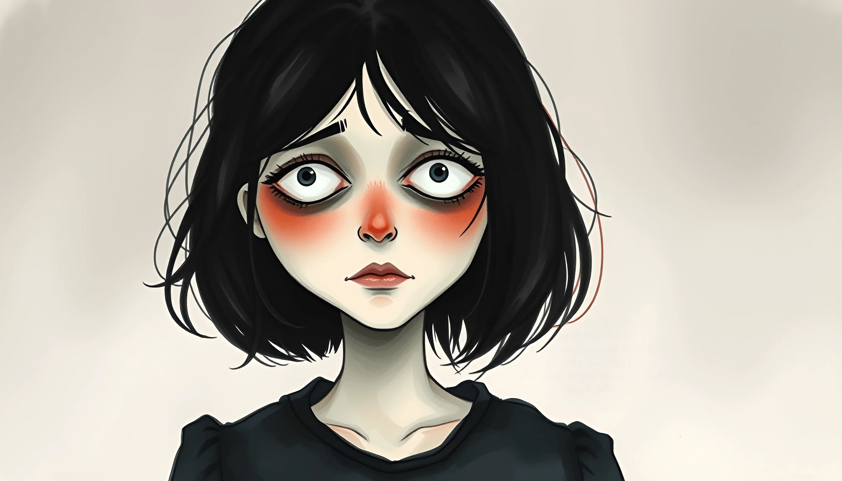 Illustration of Sad Girl with Dark Hair and Blushed Cheeks - Free ...