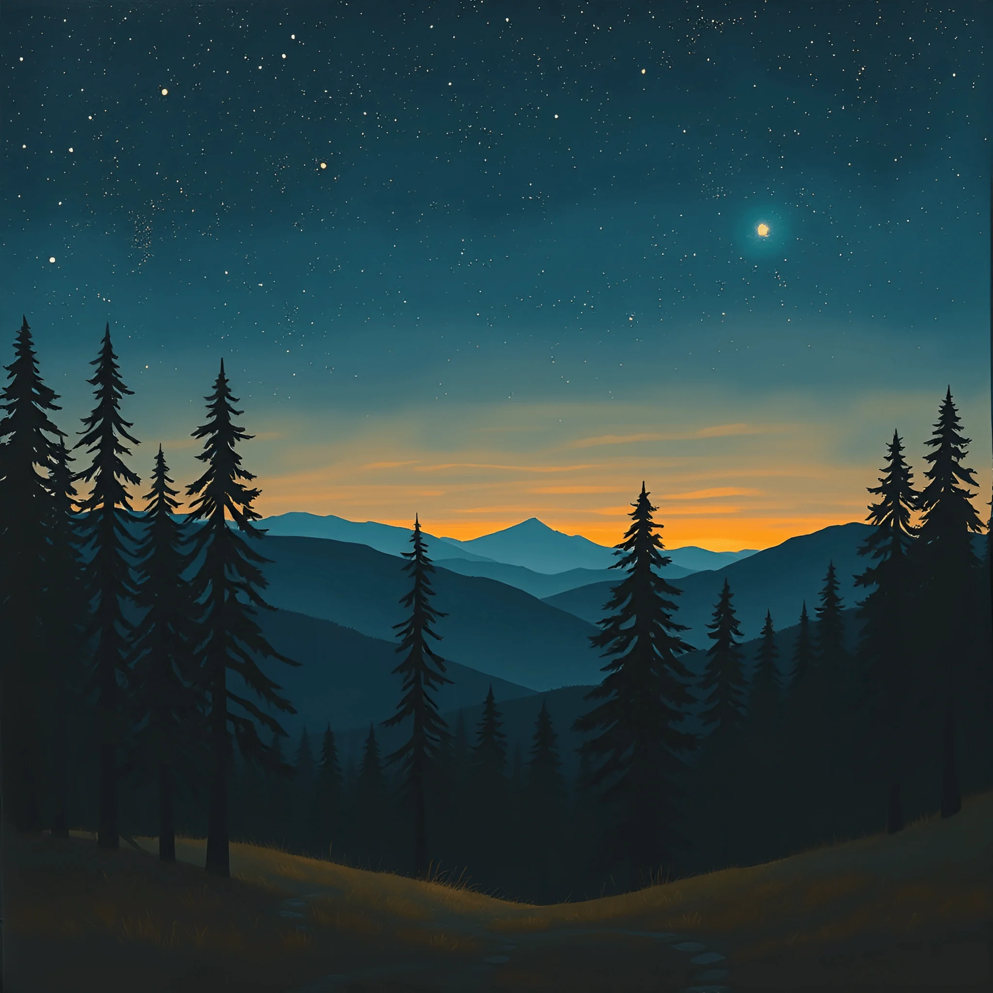 Twilight Mountain Landscape with Pine Trees - Free Download - AI Scribbles