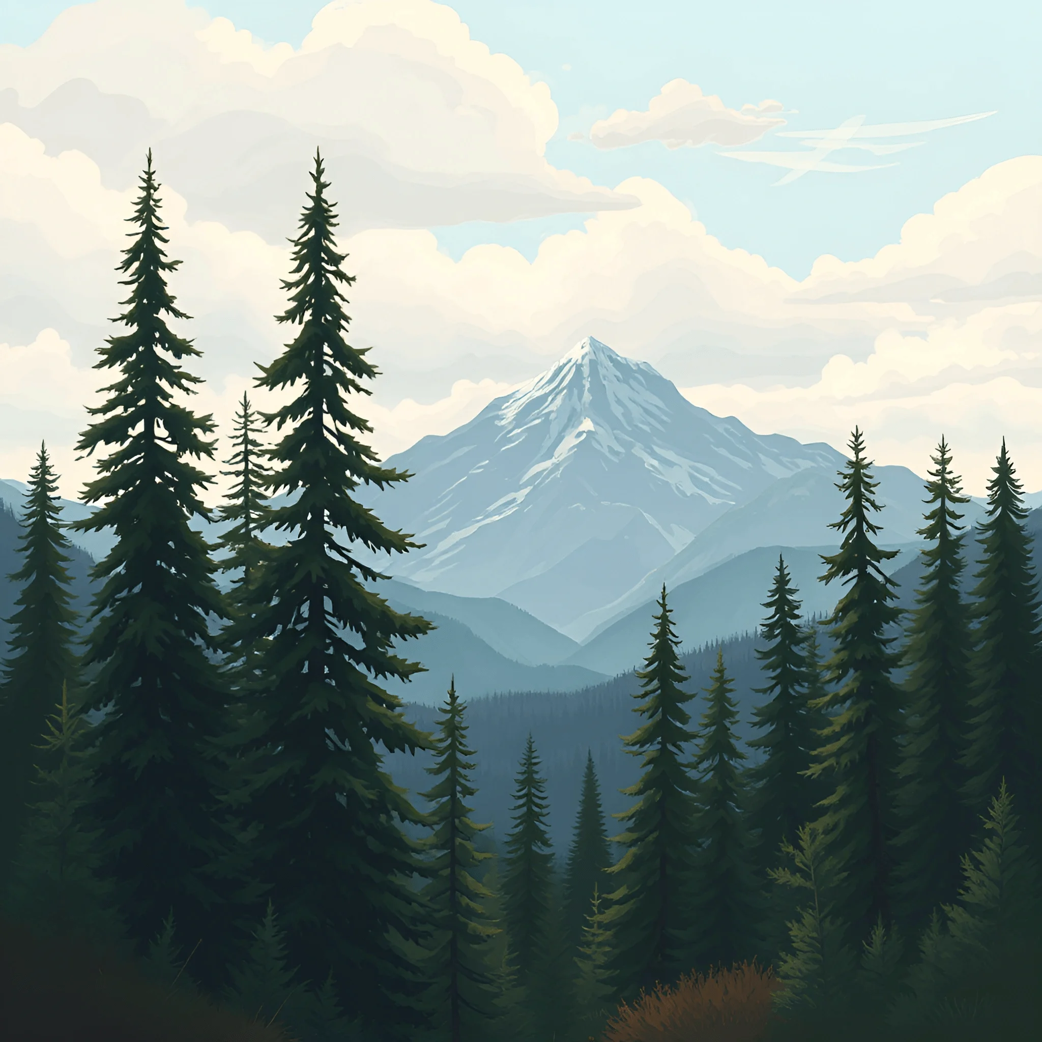 Snow-Capped Mountain with Pine Forest - Free Download - AI Scribbles