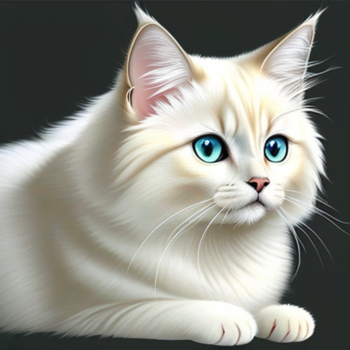 painting of a white cat with blue eyes laying down