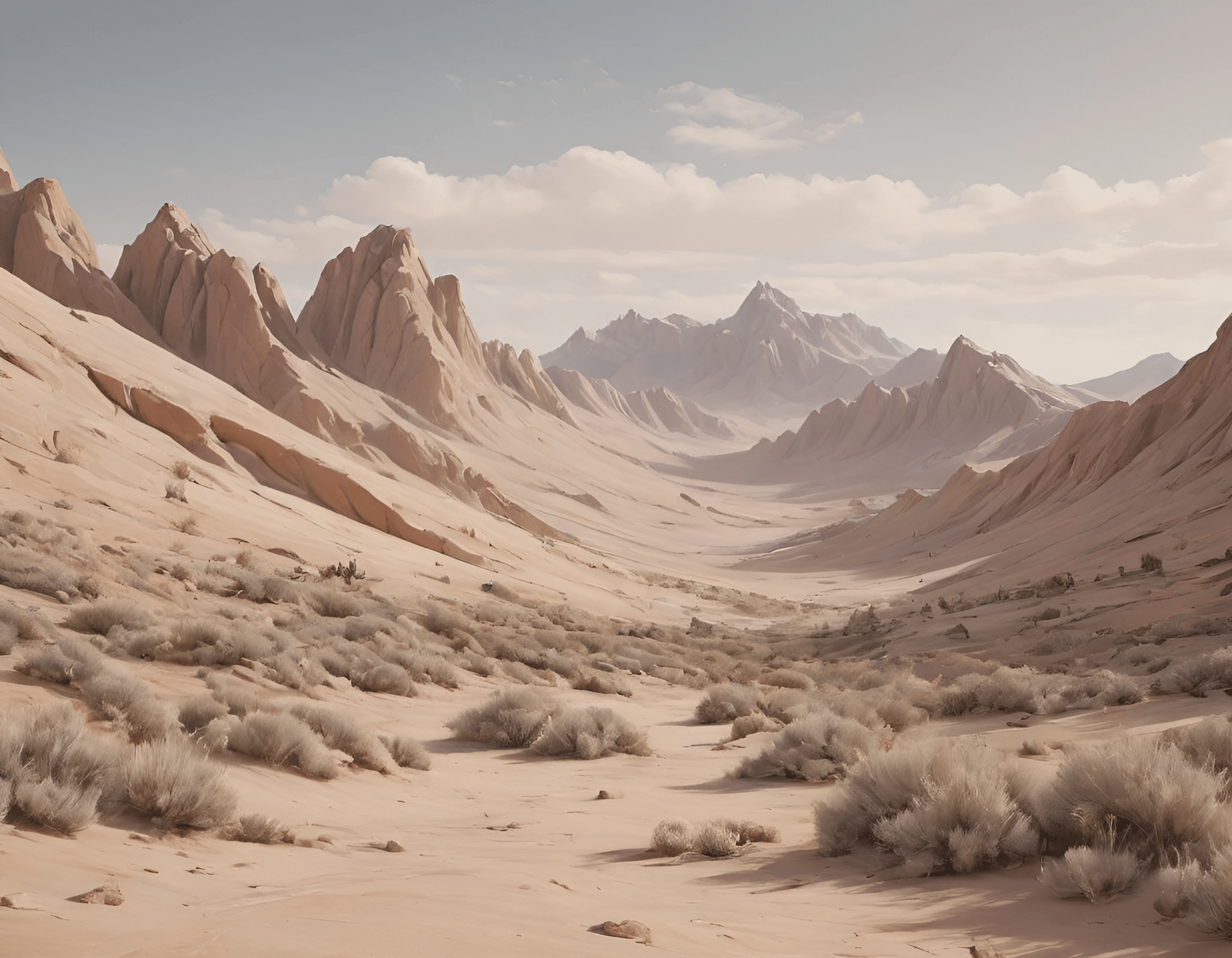 a desert with a mountain range in the background