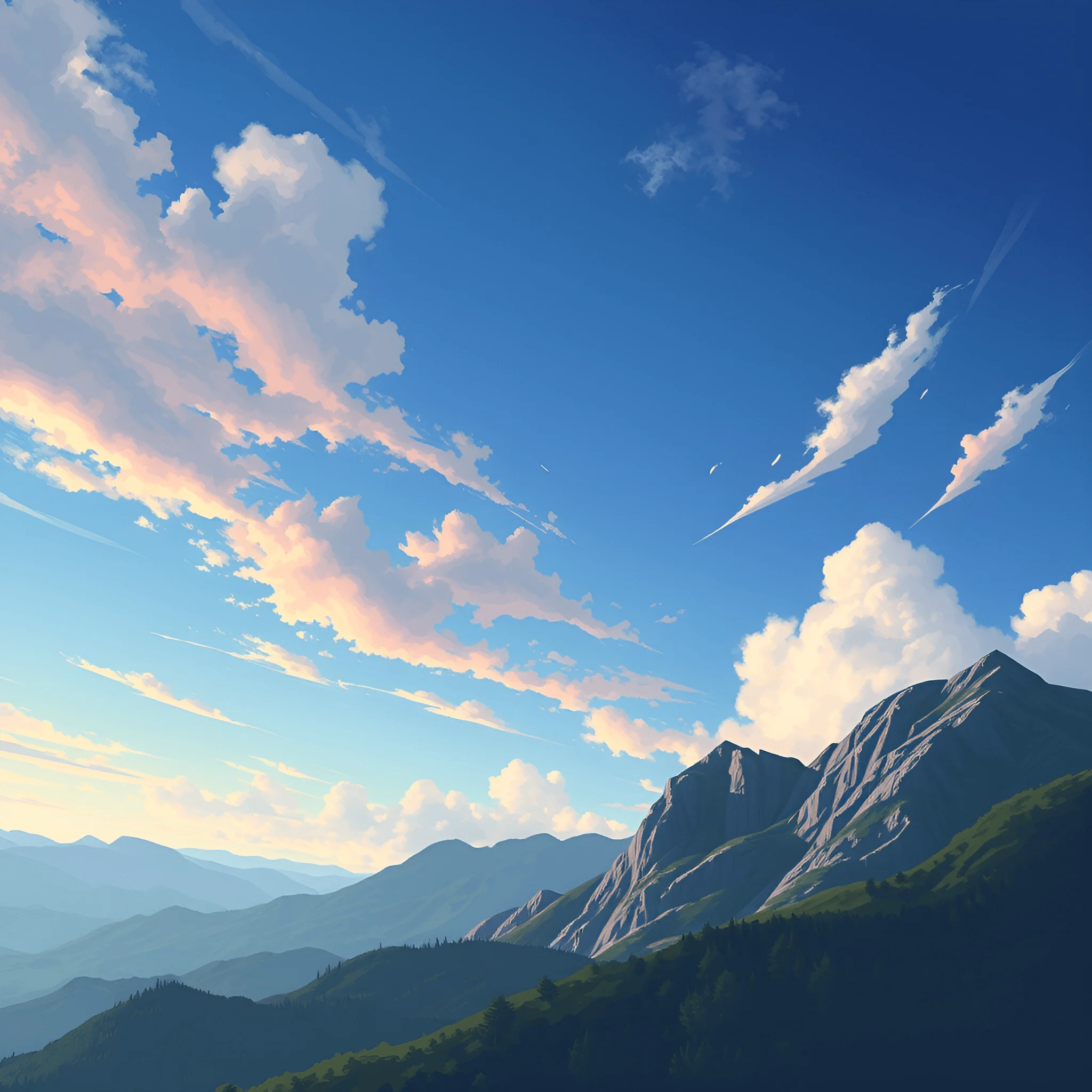 Mountain Range Under Blue Sky with Morning Clouds - Free Download - AI ...
