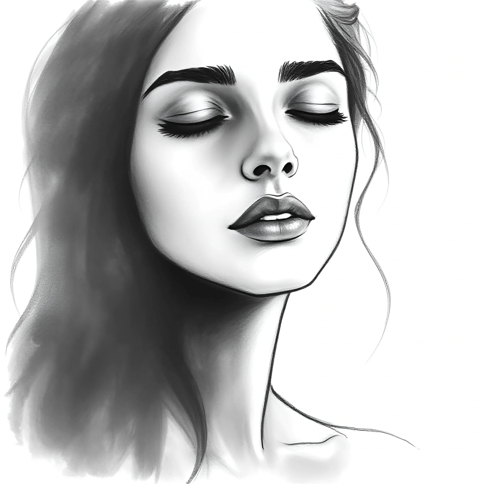 Black and White Portrait of a Serene Woman - Free Download - AI Scribbles