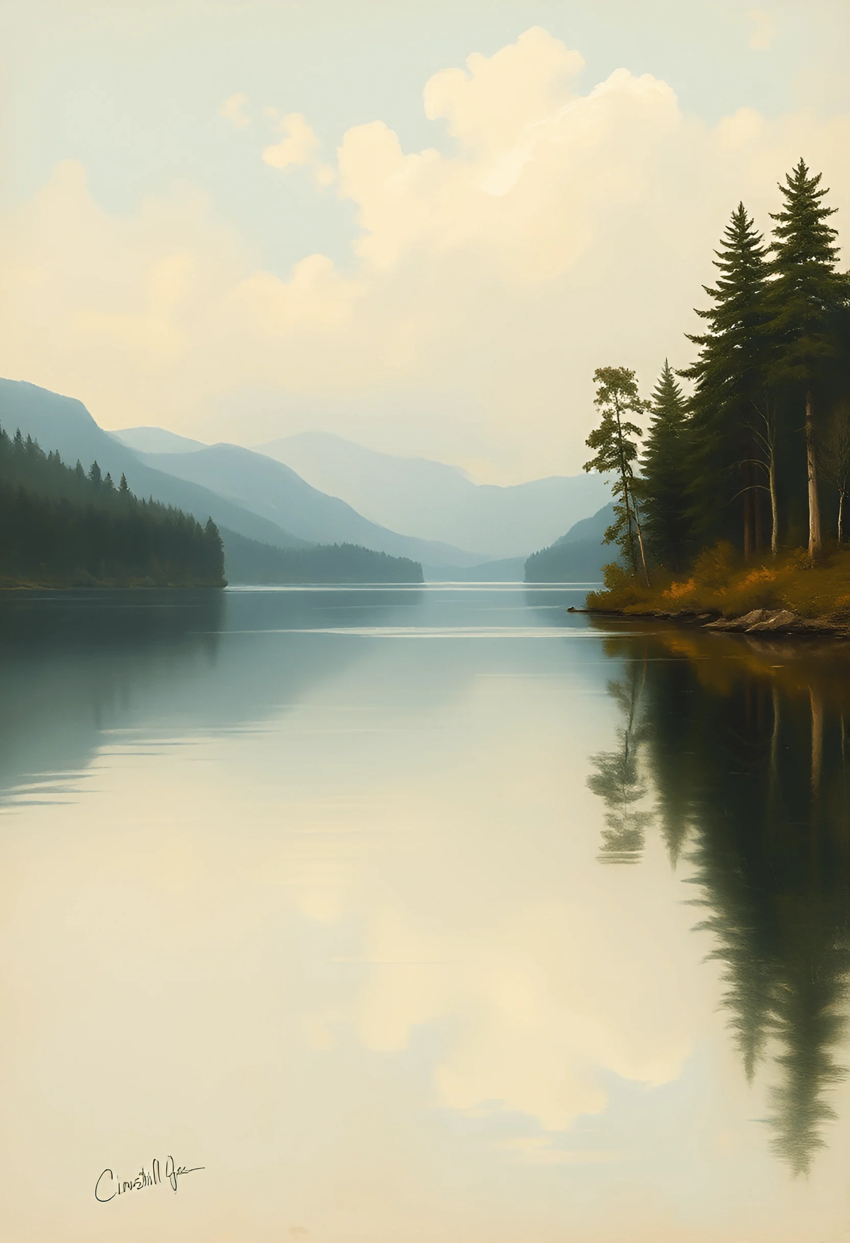 Calm Lake with Pine Tree Reflections and Mountain Background - Free ...