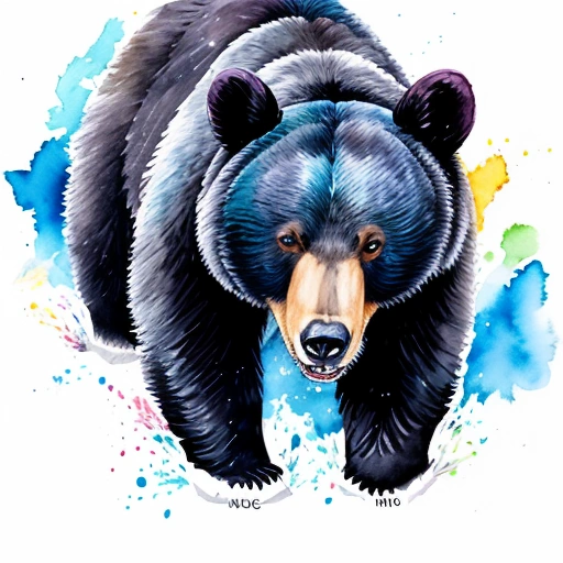 painting of a bear with a blue background and watercolor splashs