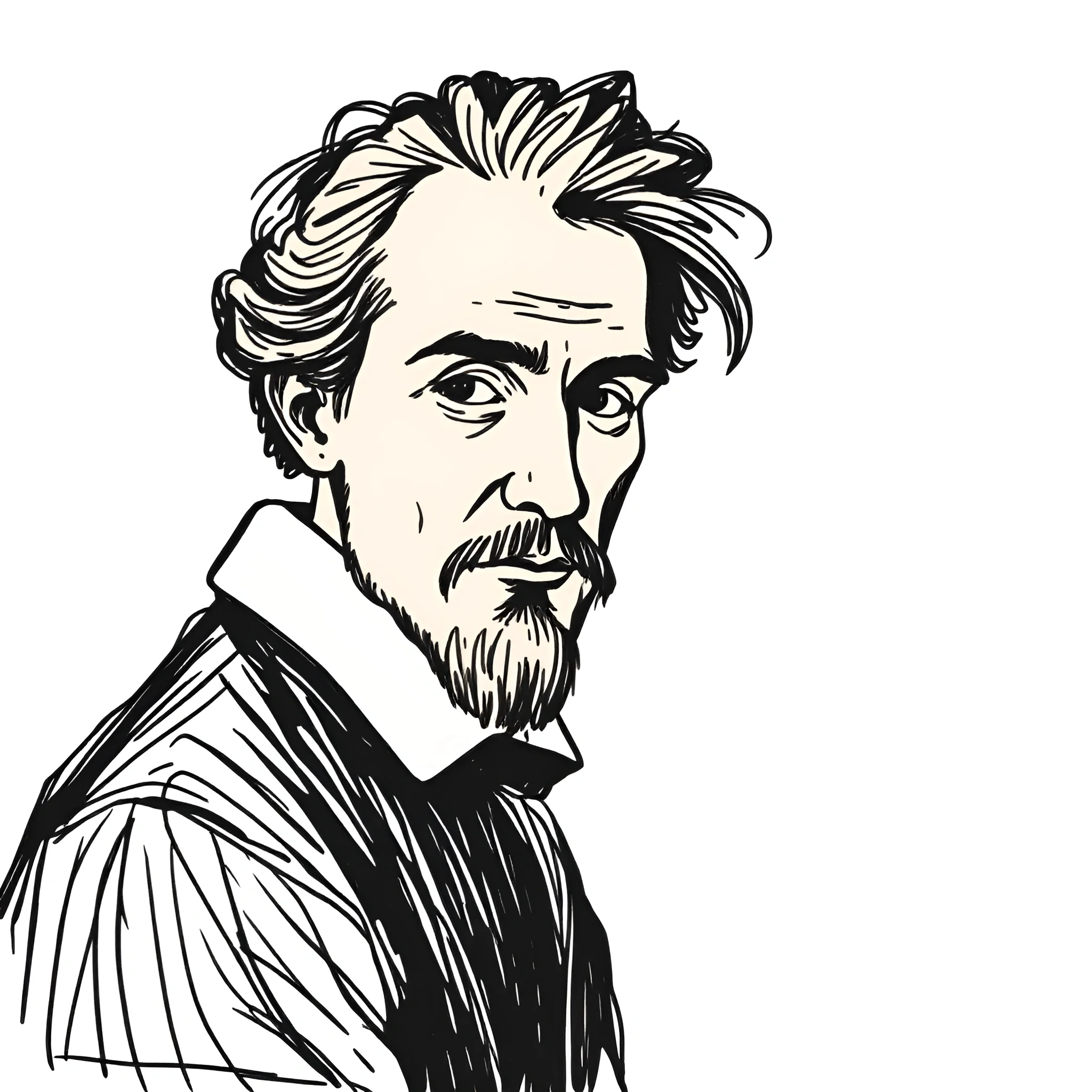 Black and White Ink Portrait of Bearded Man - Free Download - AI Scribbles
