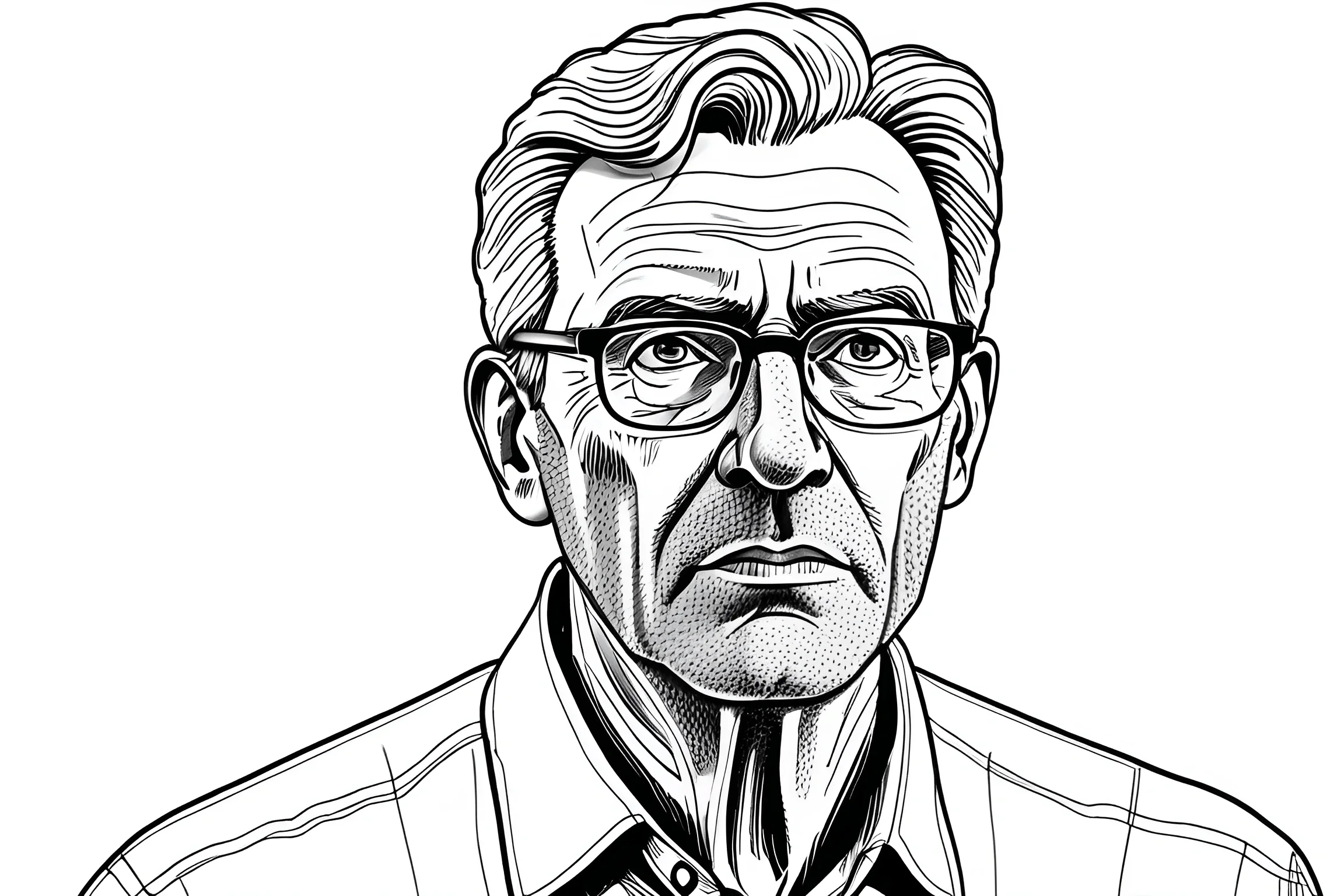 Black and White Ink Drawing of Elderly Man with Glasses - Free Download ...