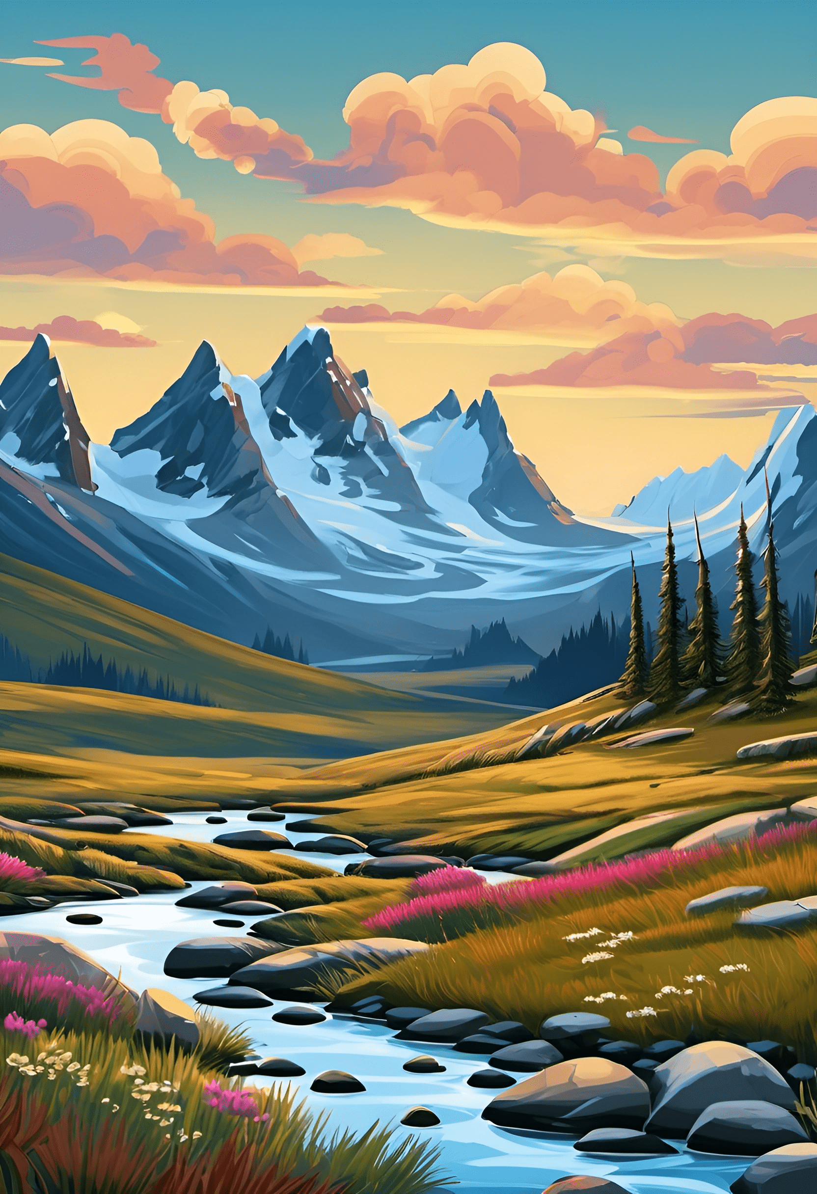 Majestic Mountain Landscape Painting - Free Download - AI Scribbles