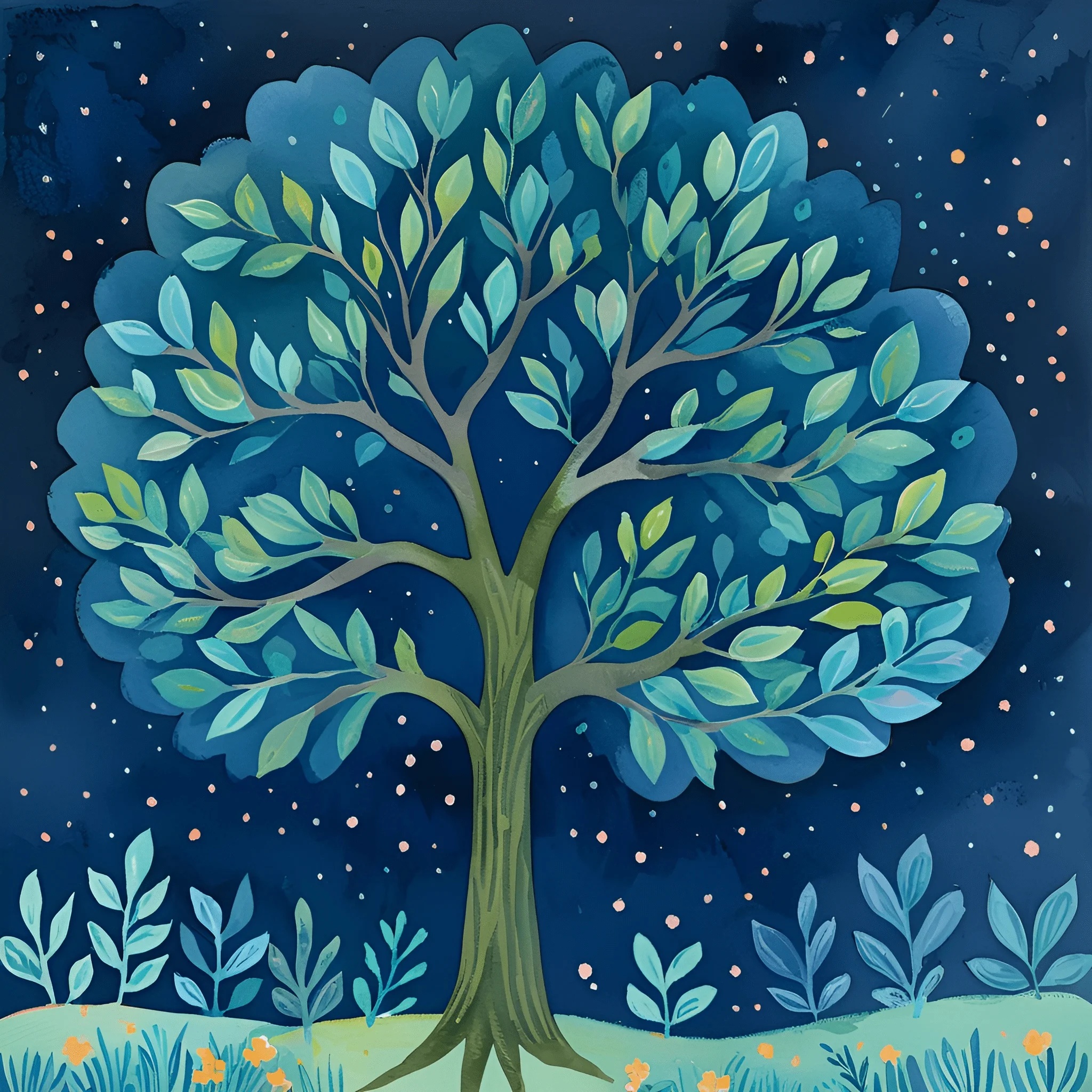 Tree Animation Night Nighttime Tree Illustration - Free Download - AI Scribbles