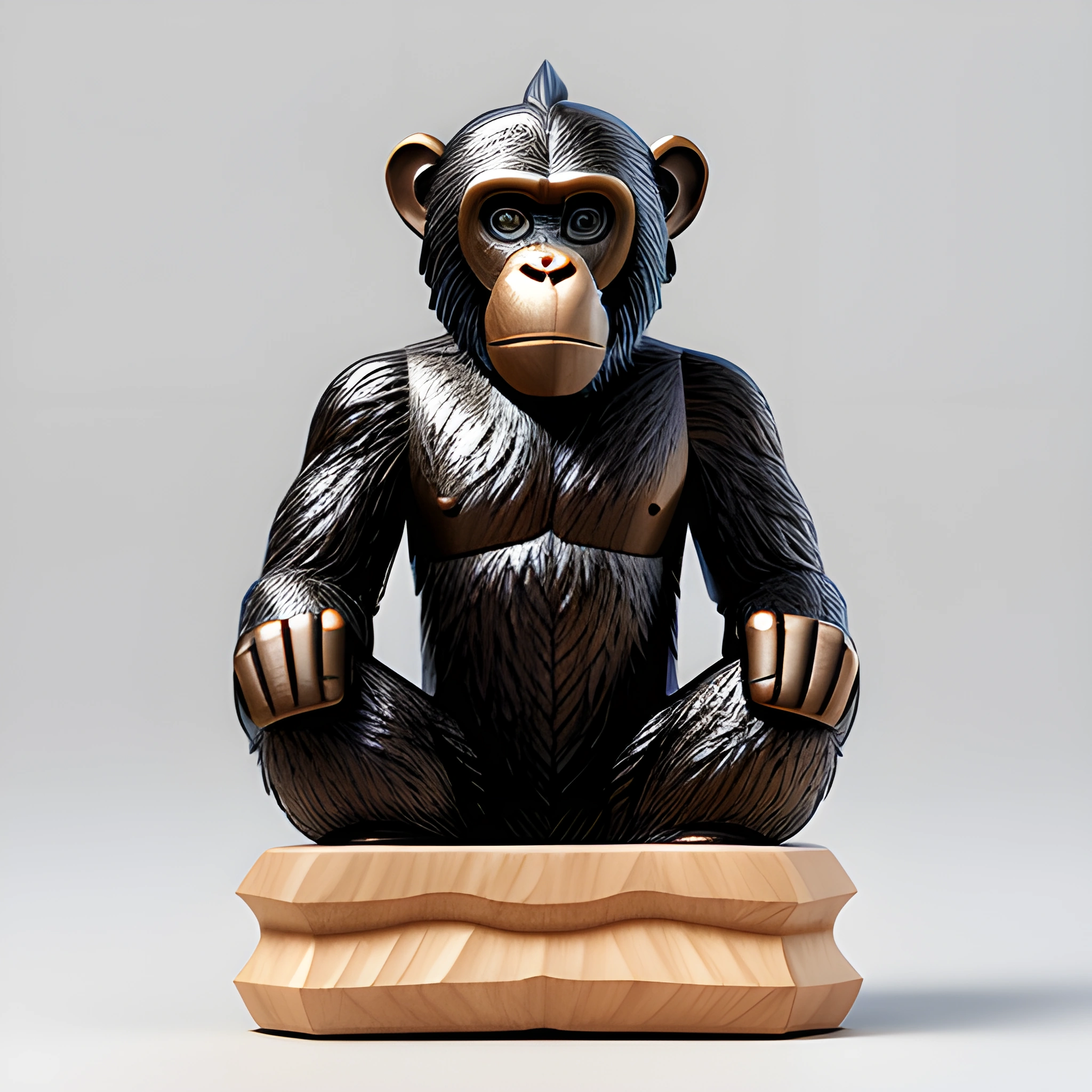 statue of a monkey sitting on a wooden block