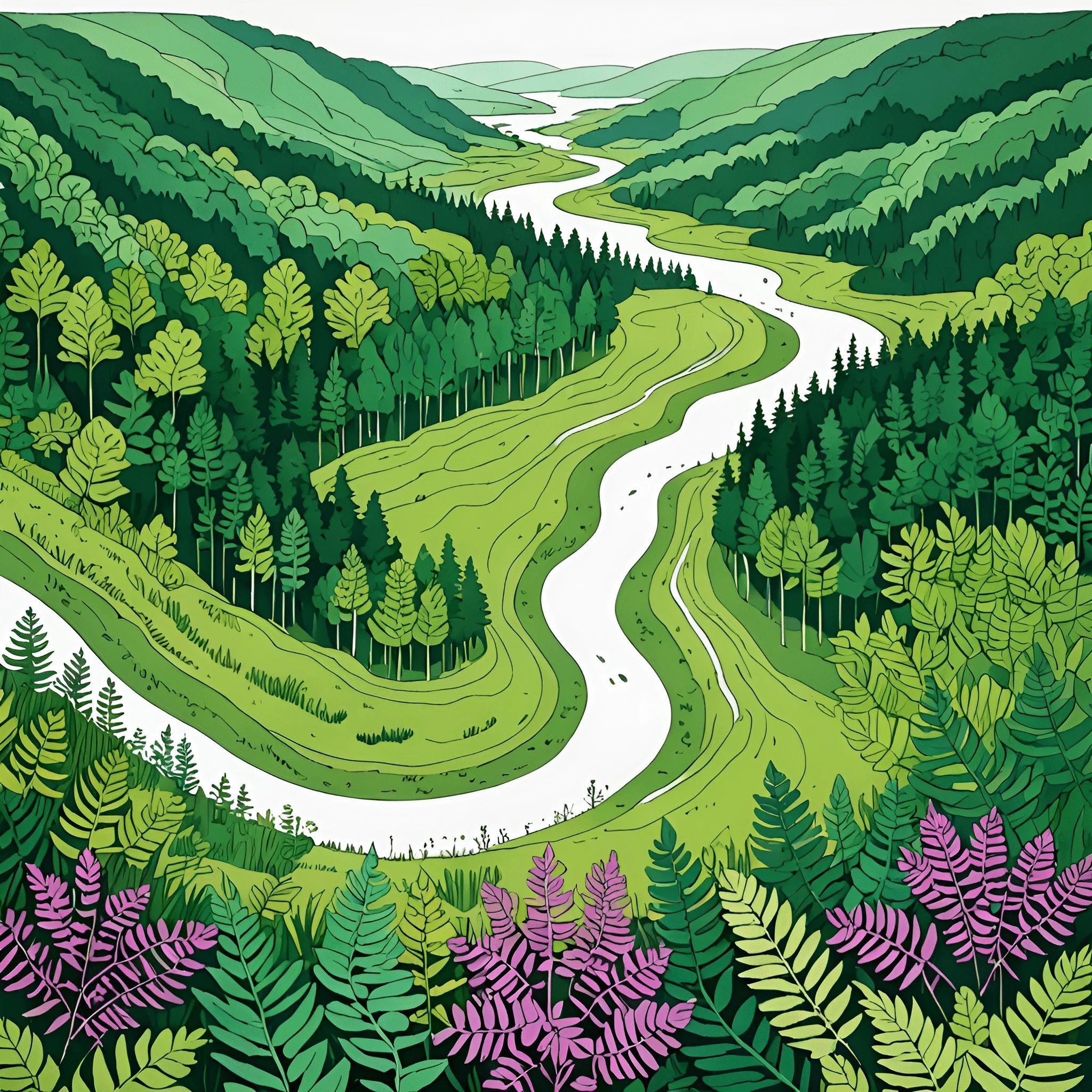 Lush Green Landscape with Meandering River - Free Download - AI Scribbles