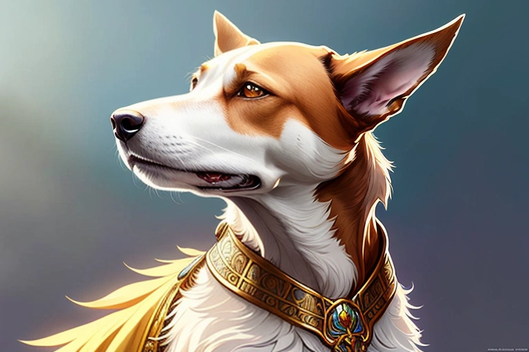 painting of a dog with a golden collar and a golden collar