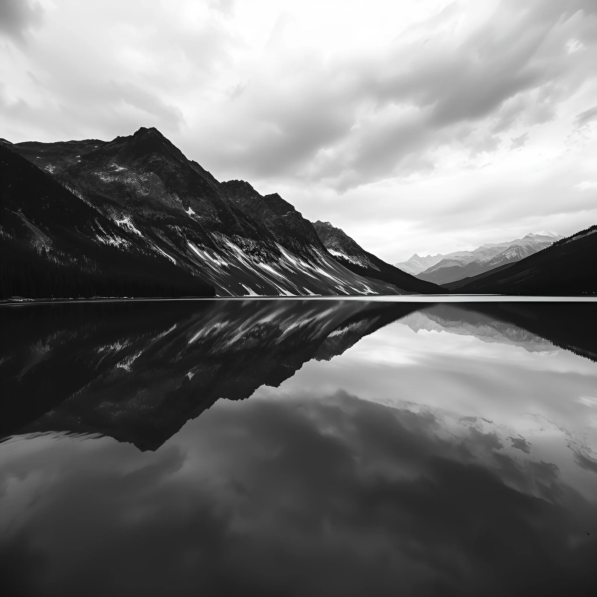 Mountain Range Reflection On Lake In Black And White - Free Download ...