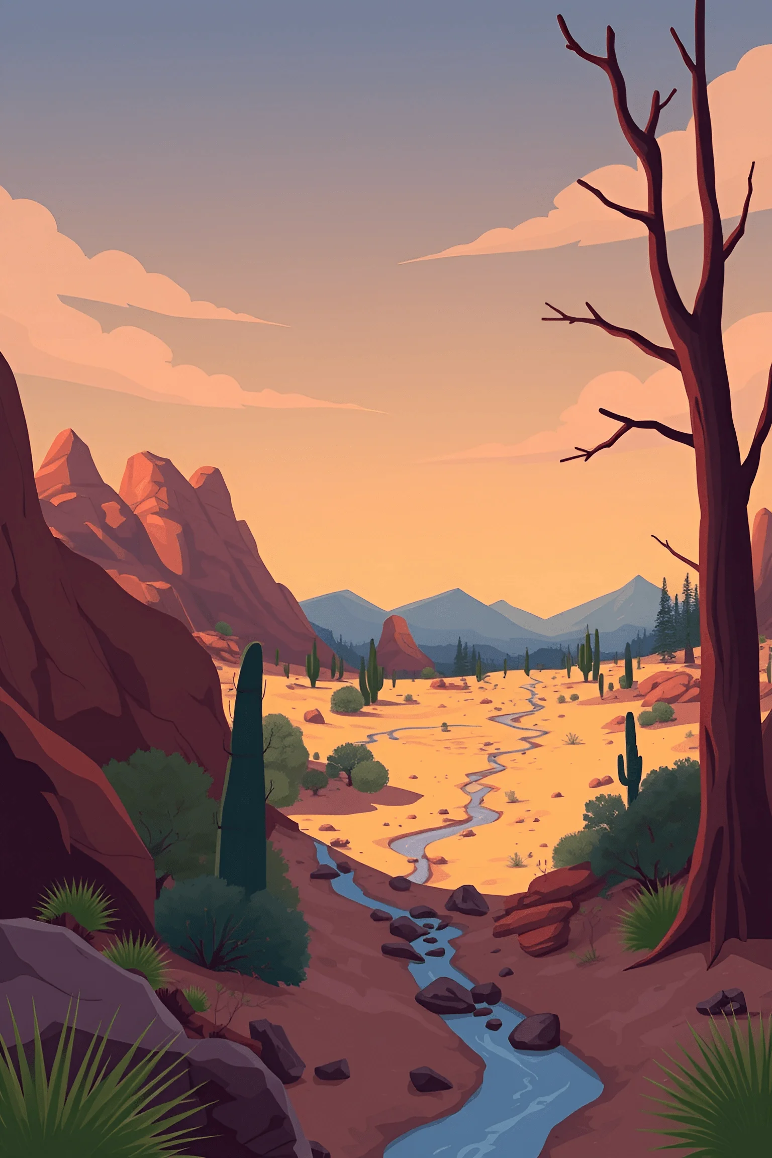 Desert Landscape at Dusk - Free Download - AI Scribbles
