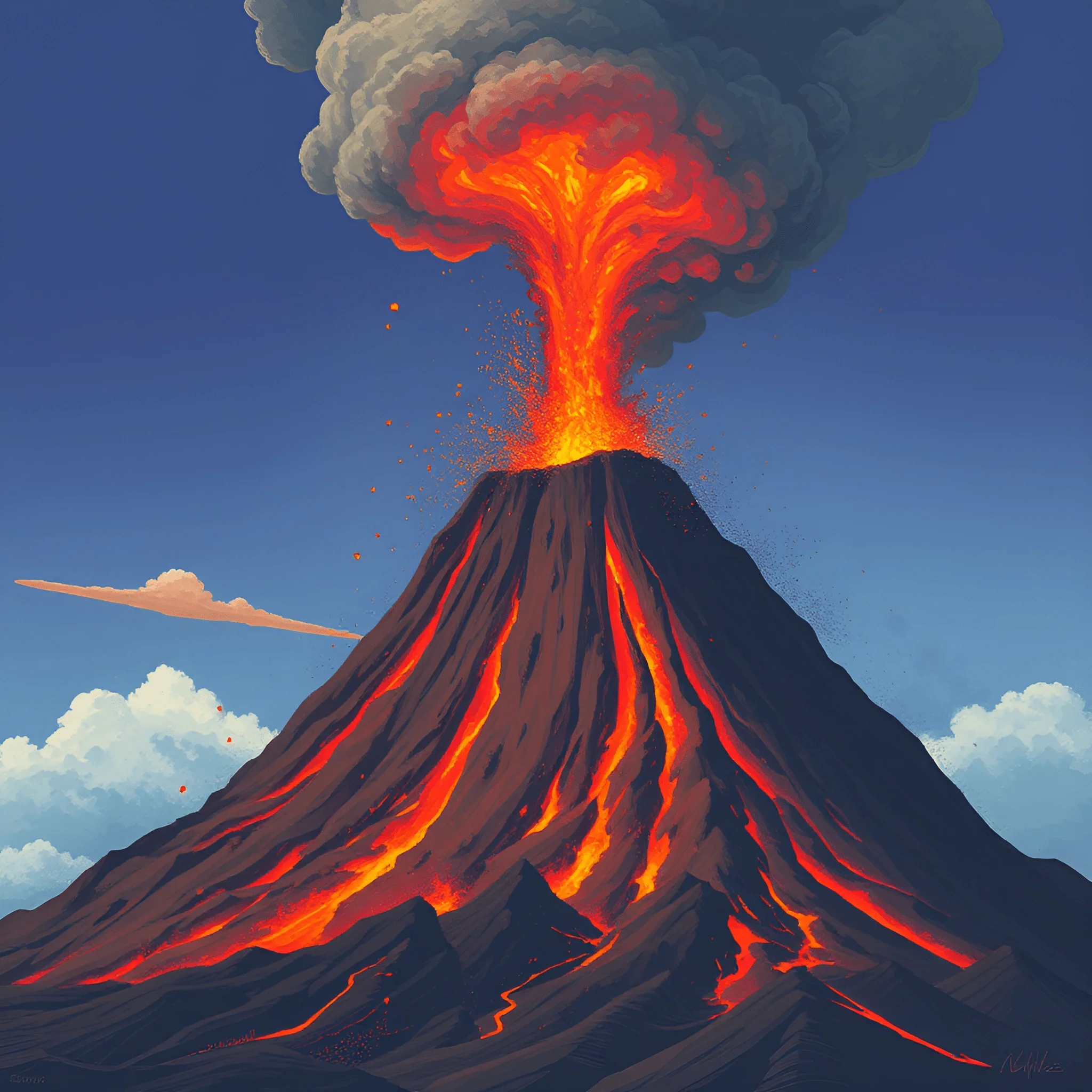 Volcano Eruption Illustration with Lava Flow - Free Download - AI Scribbles