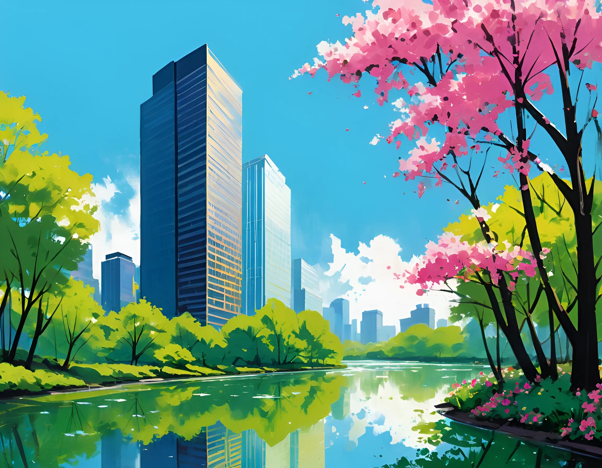 Vibrant City Park in Spring - Free Download - AI Scribbles