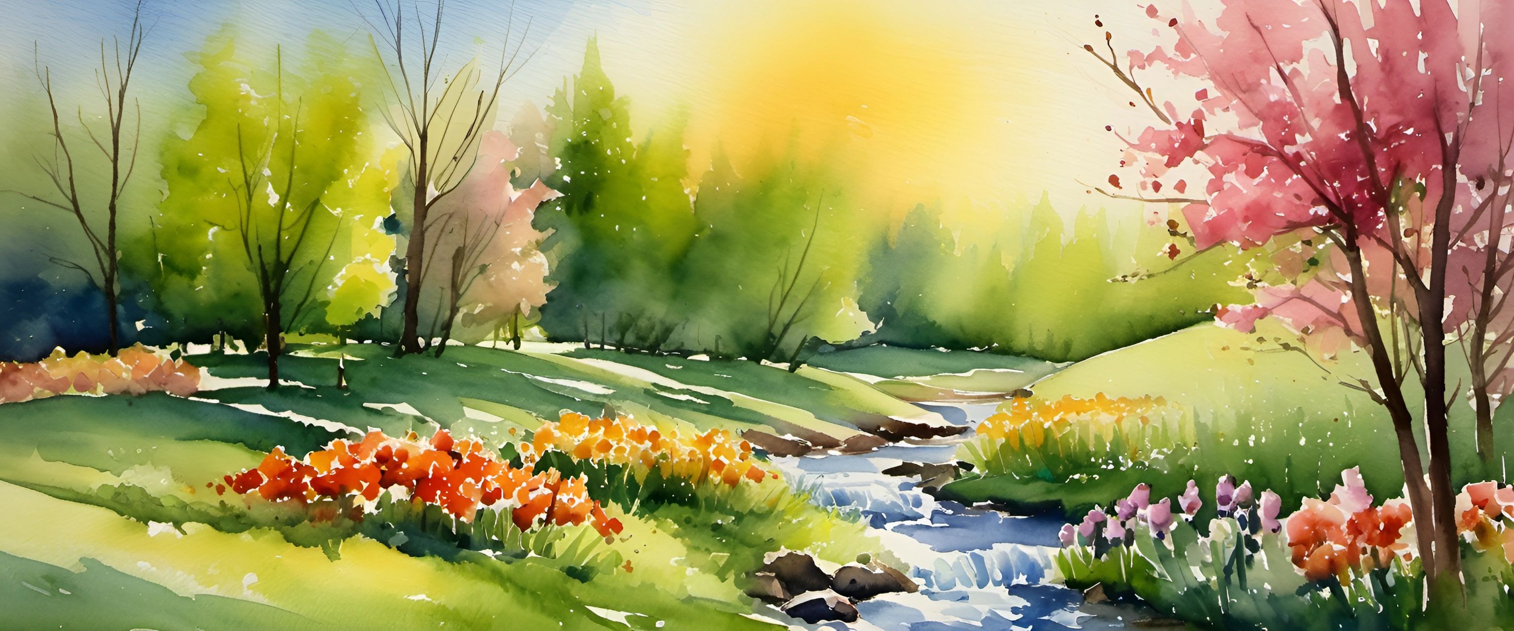 Spring Landscape Watercolor Painting - Free Download - AI Scribbles