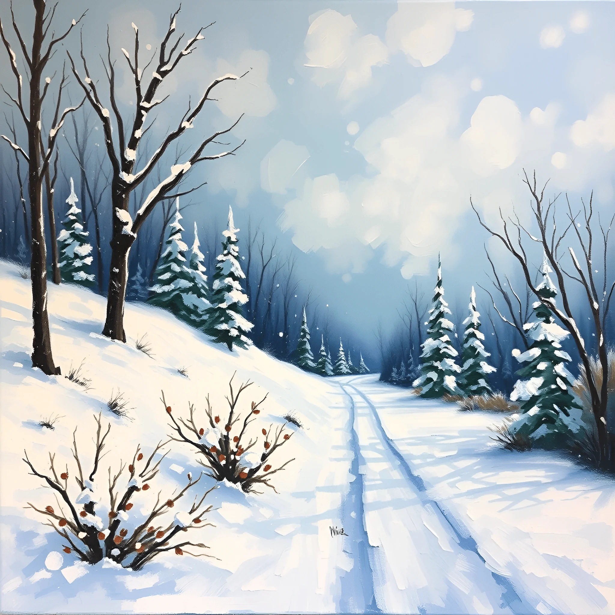 Snowy Forest Pathway with Bare Trees and Pines - Free Download - AI ...