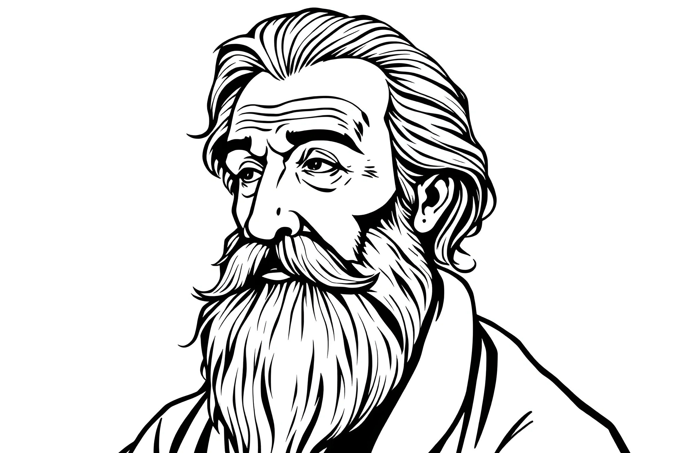 Black and White Illustration of Bearded Elderly Man - Free Download ...
