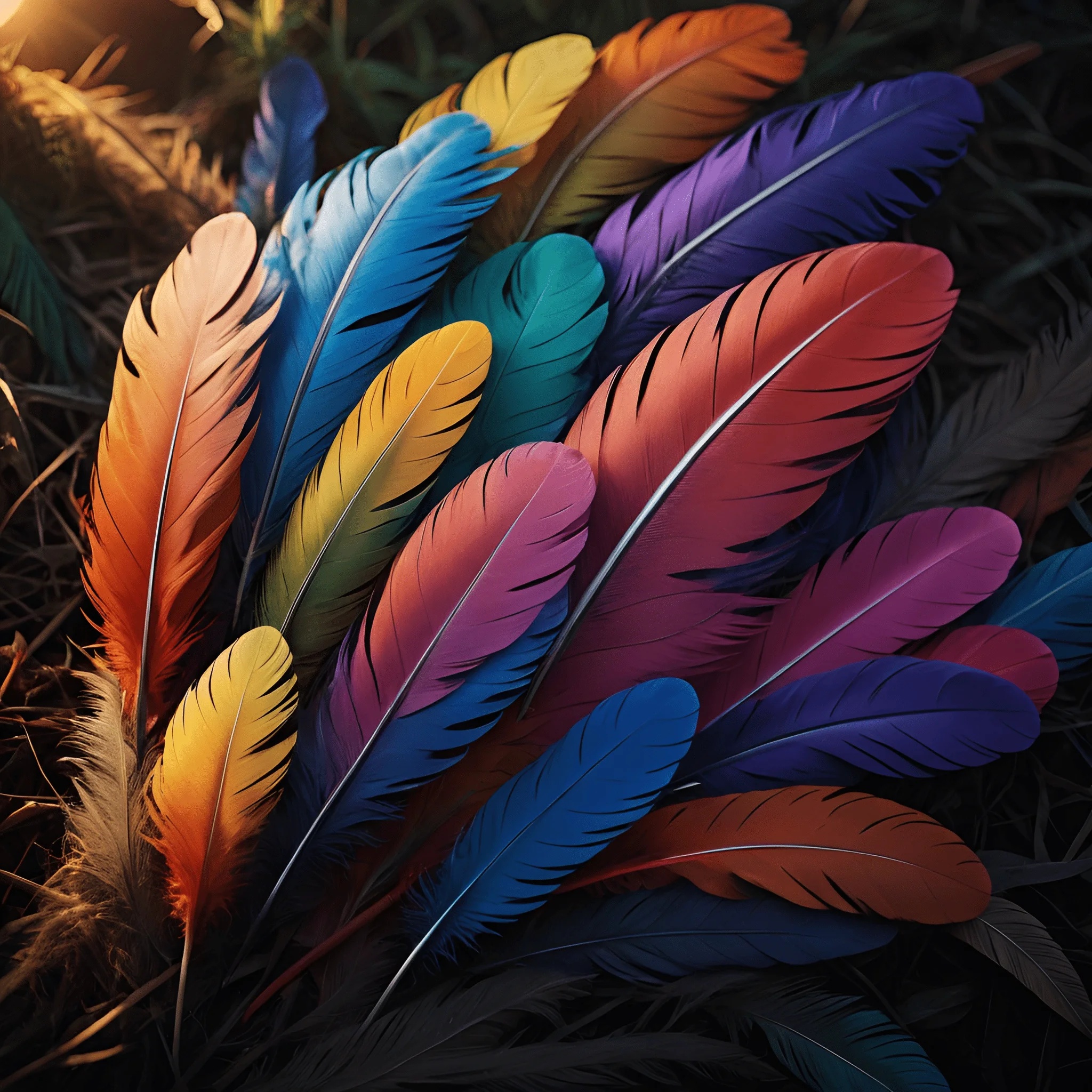 Colorfull Feather Design Colorful Feathers Laying on Grass - Free Download - AI Scribbles