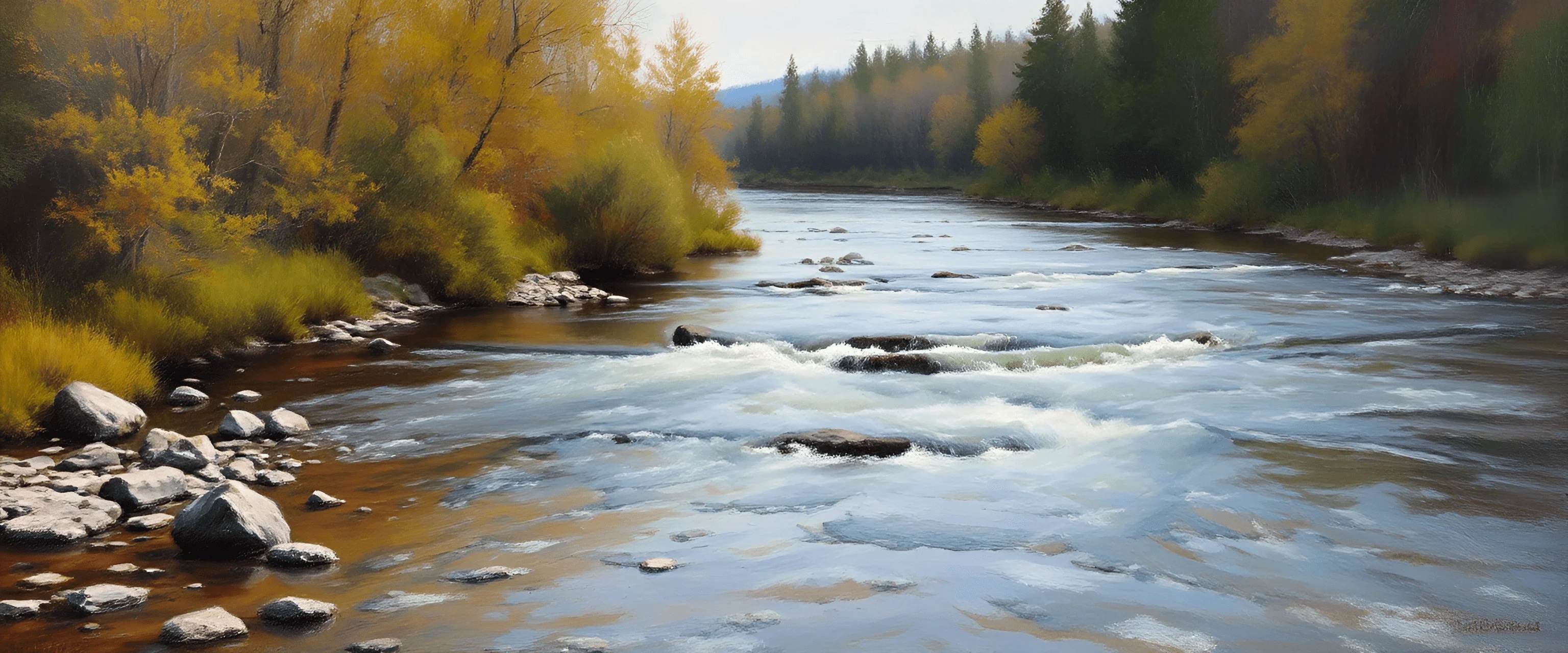 Autumn River Landscape with Flowing Water and Rocks - Free Download ...