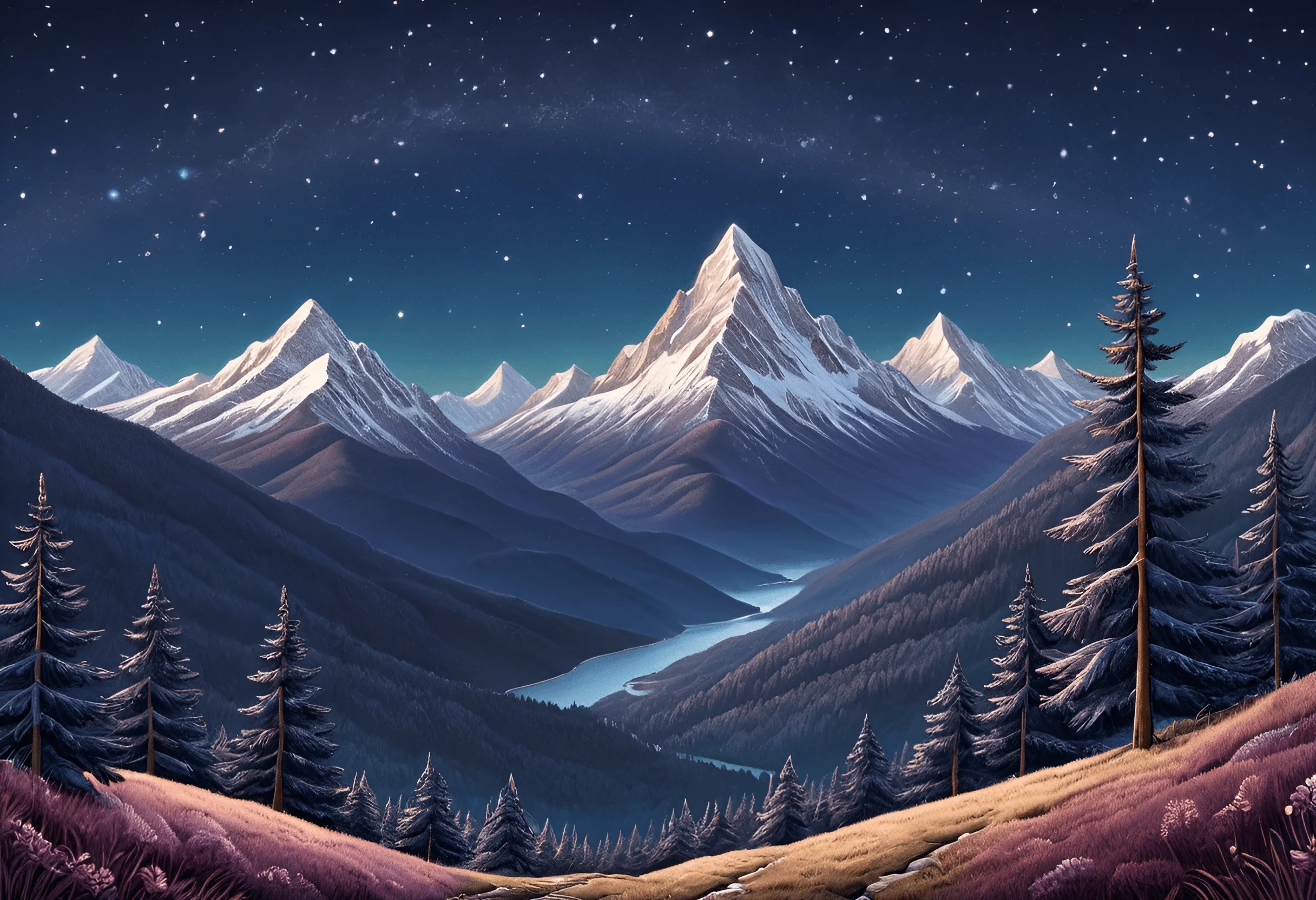 Majestic Mountain Landscape Under Starry Sky - Free Download - AI Scribbles